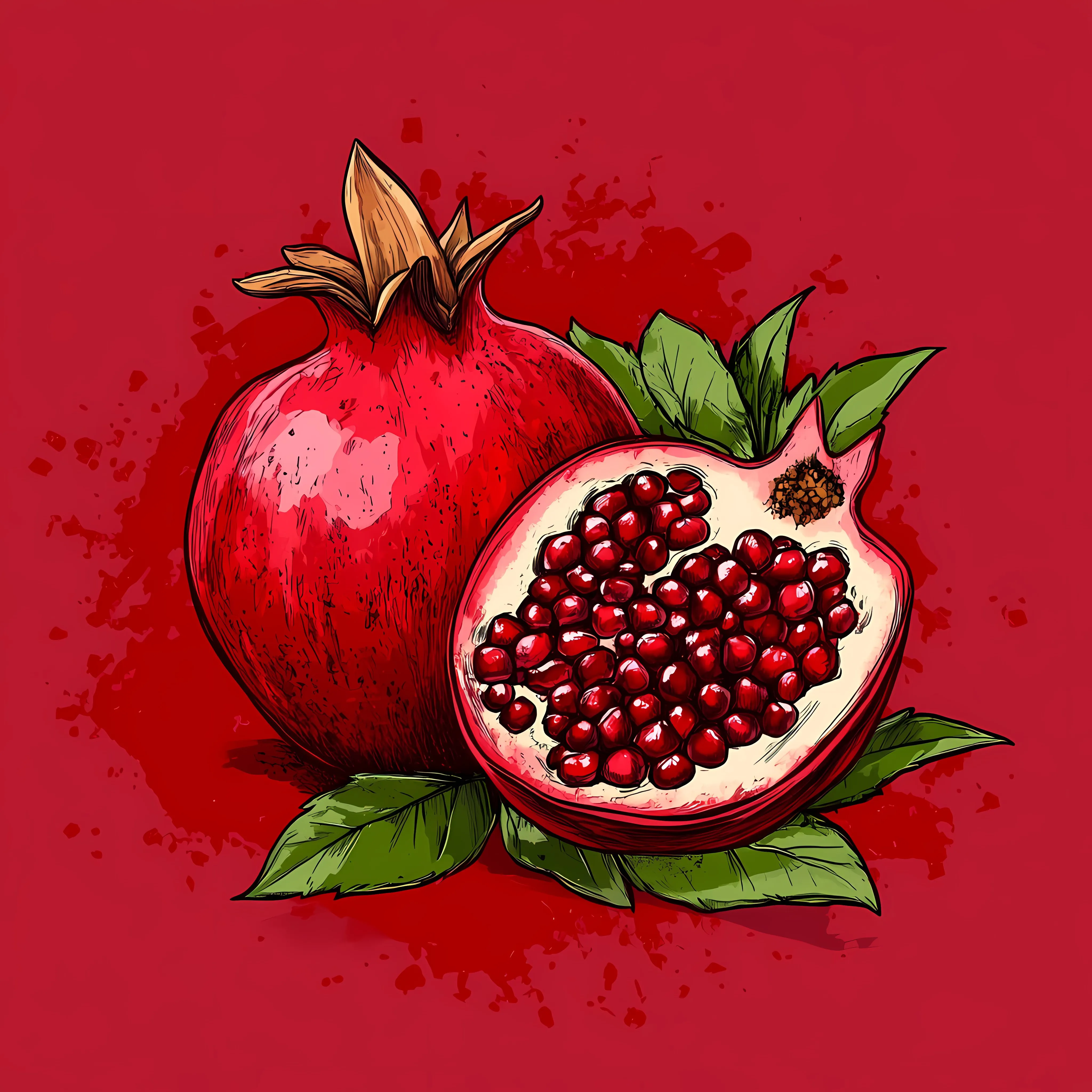 Hand Drawn Pomegranate on Red Blot — free download from Dotvec