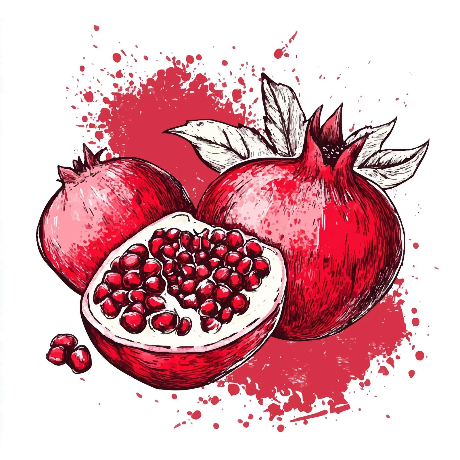 Hand-Drawn Pomegranate on Red Blot — free download from Dotvec