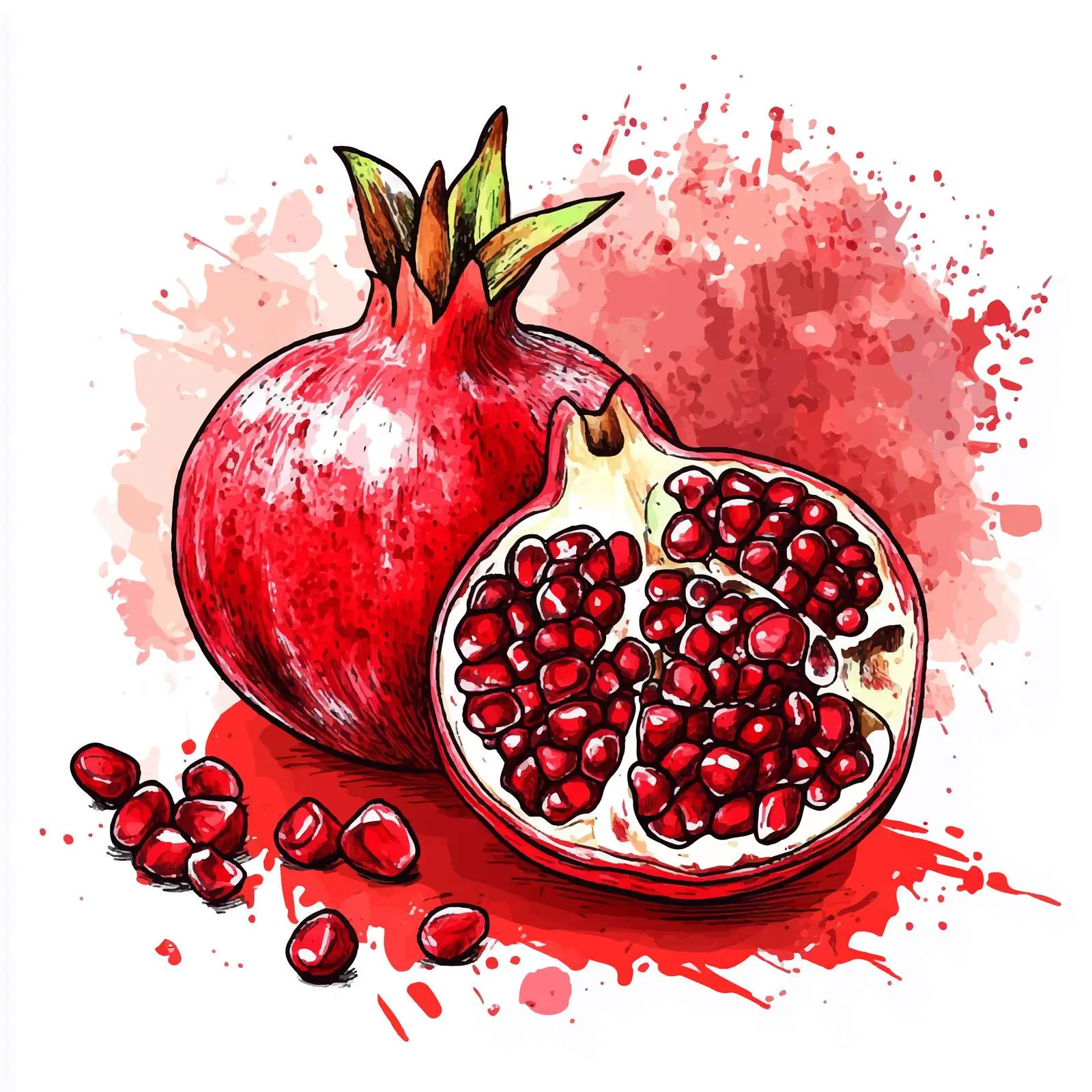 Hand-Drawn Pomegranate on Red Blot — free download from Dotvec