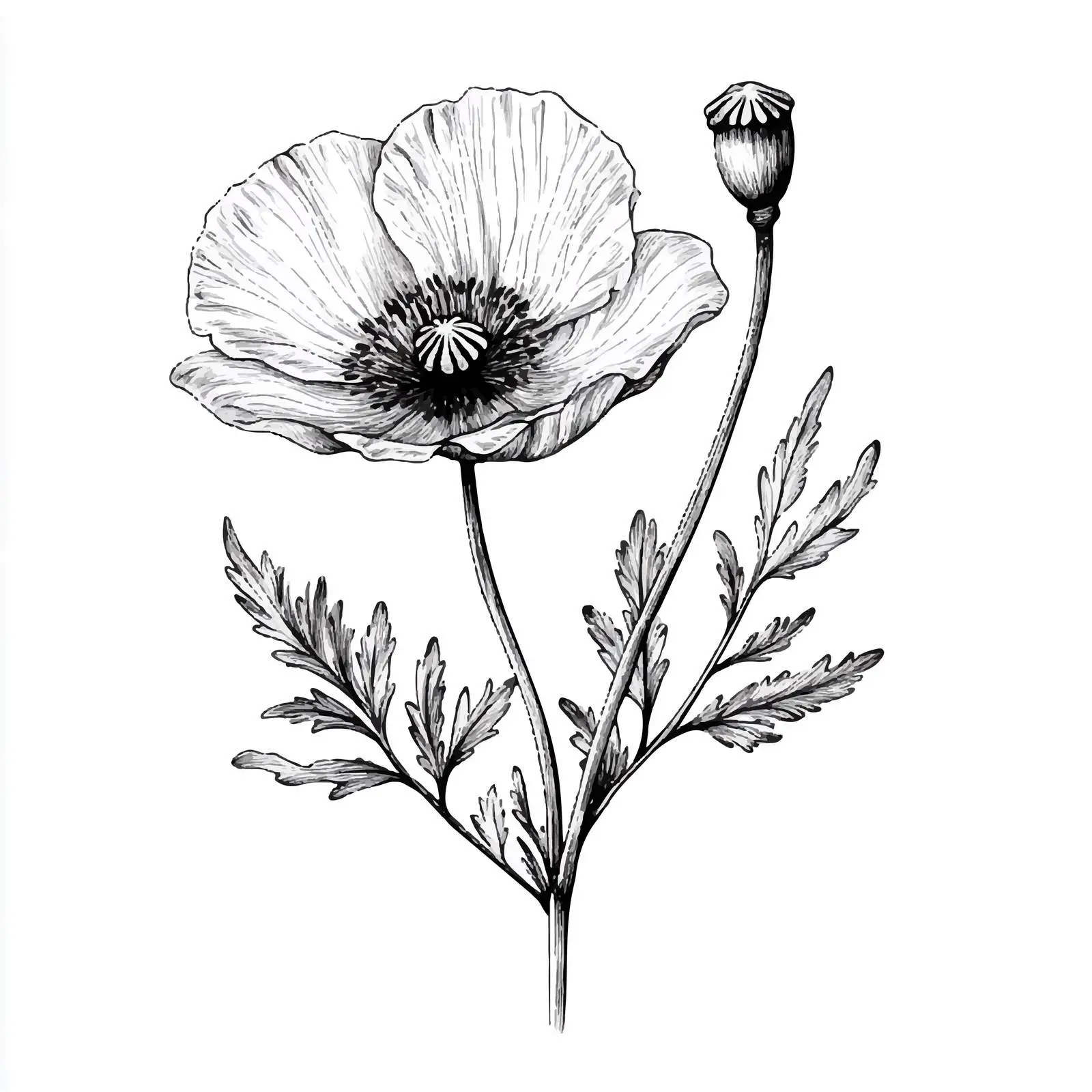 Hand-Drawn Poppy Flower Sketch on White Background — free download from Dotvec