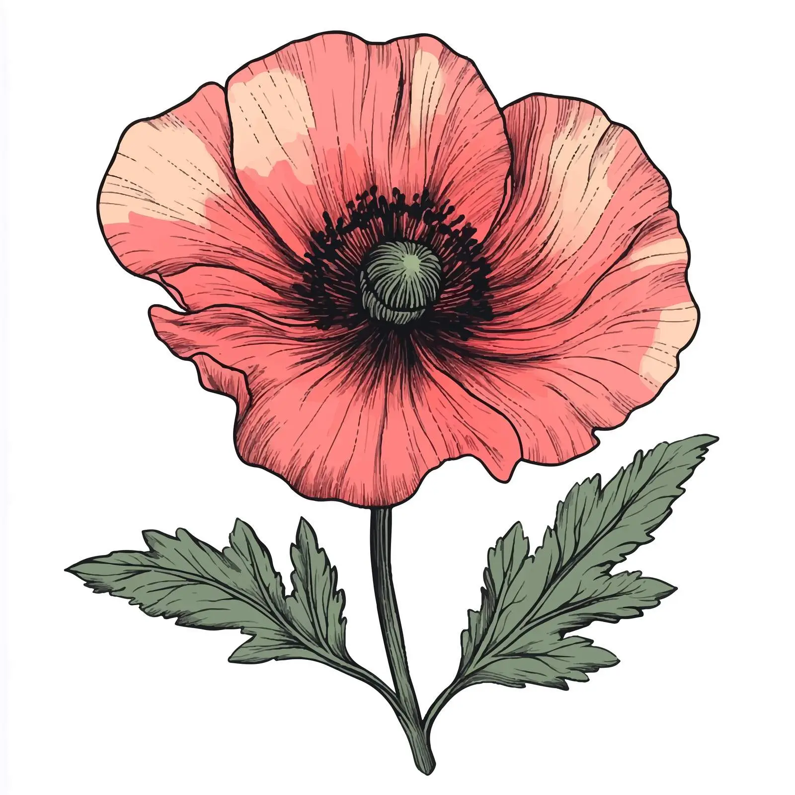 Hand-Drawn Poppy Flower Sketch on White Background — free download from Dotvec