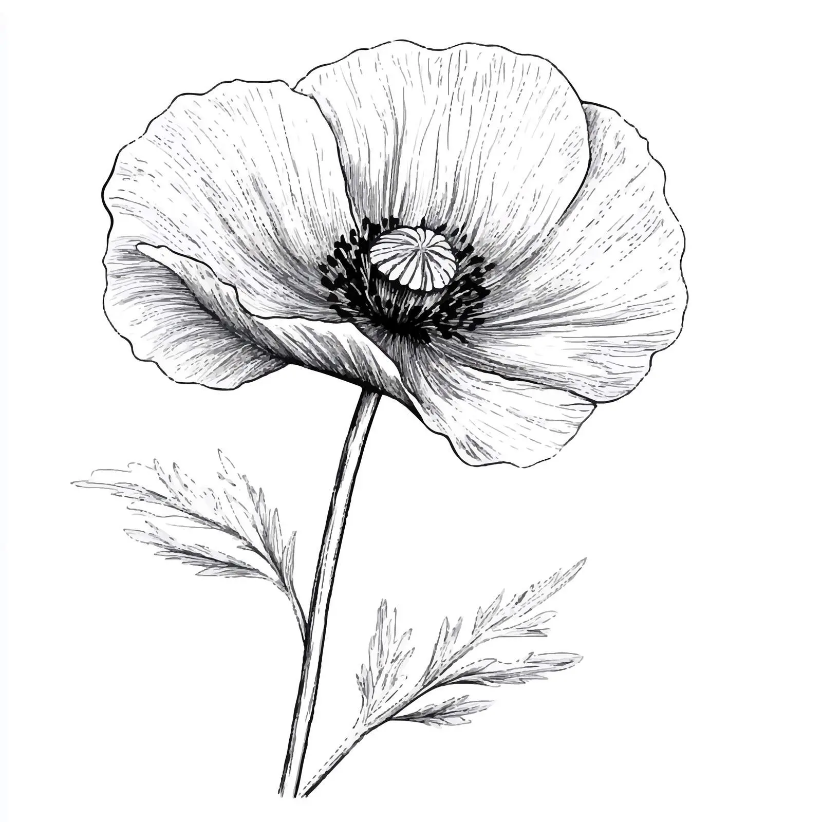 Hand-Drawn Poppy Flower Sketch on White Background — free download from Dotvec