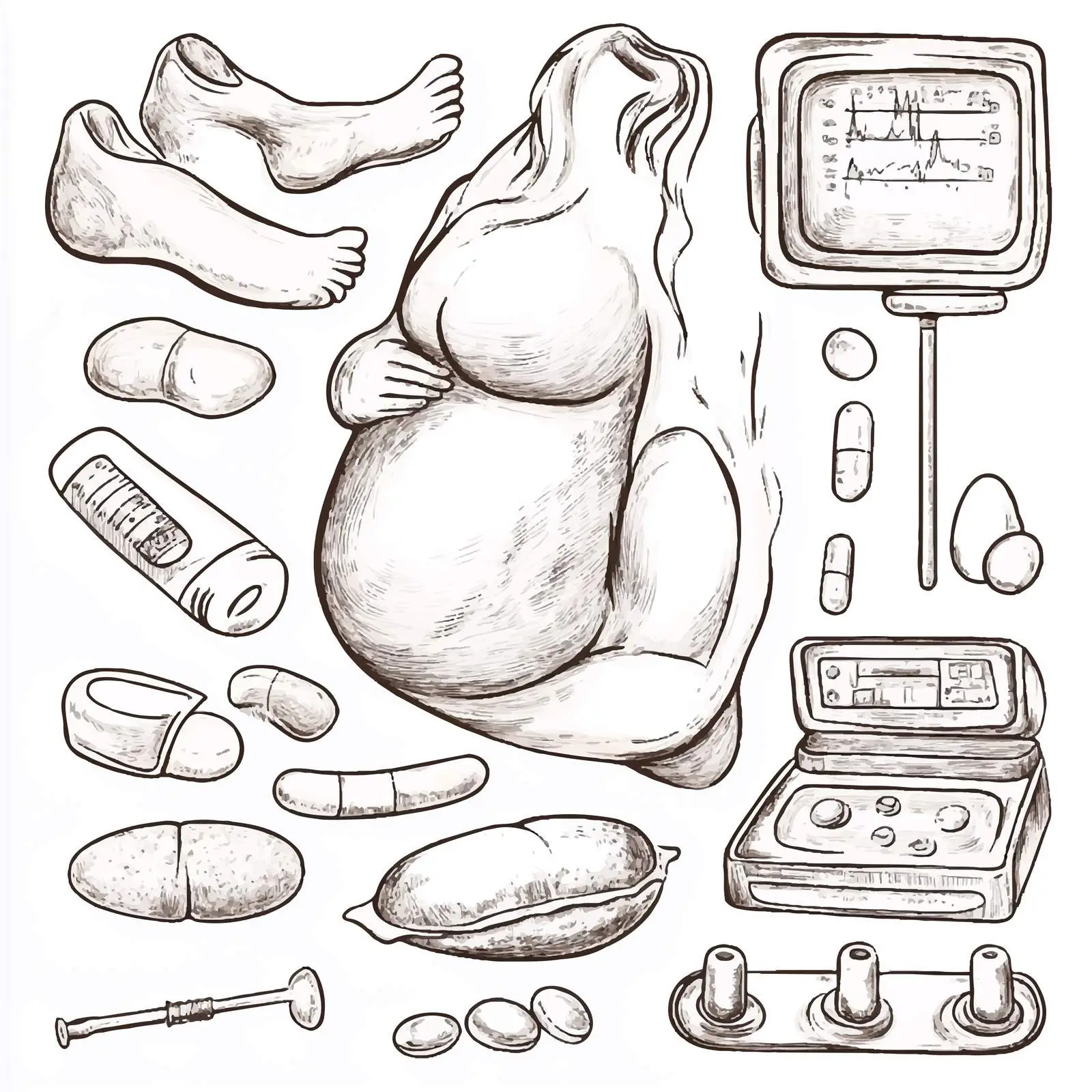 Hand Drawn Pregnancy Elements Sketch Set — free download from Dotvec
