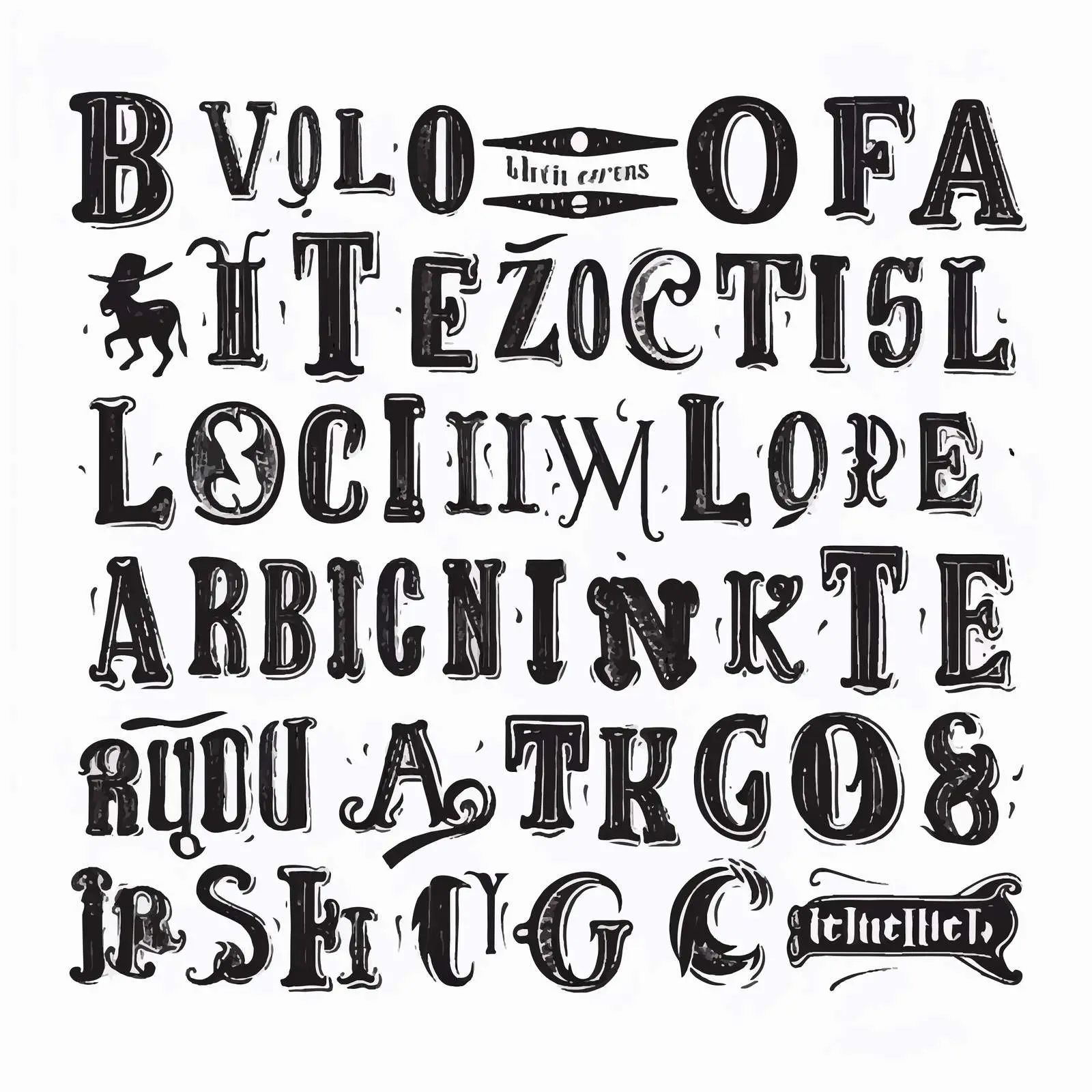 Vintage Hand-Drawn Black Western Font Vector – free creative lettering image from Dotvec