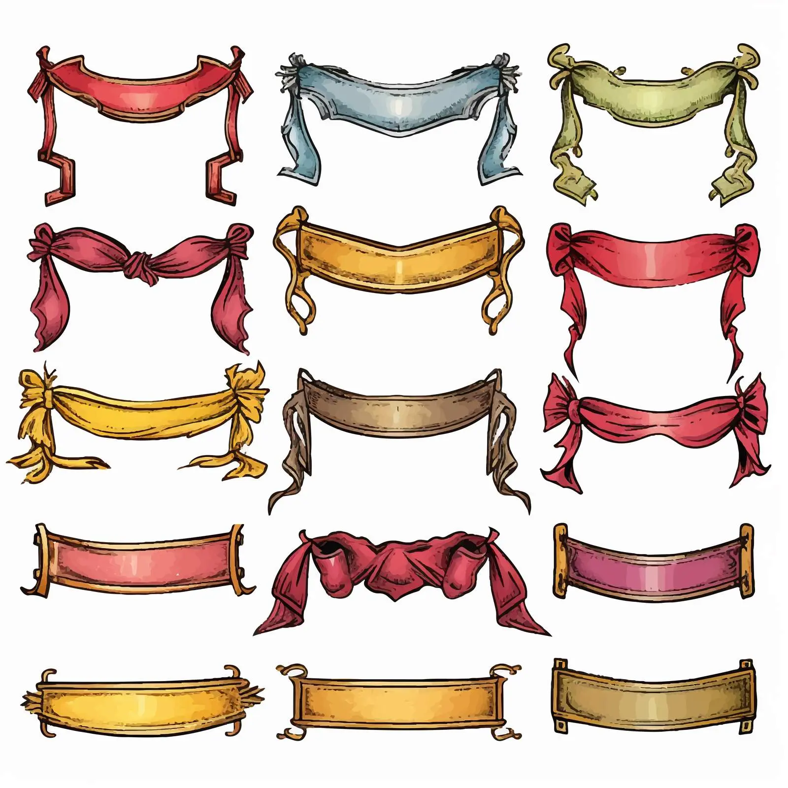 Classic Hand-Drawn Ribbon Banners Vector Elements – free etched image from Dotvec