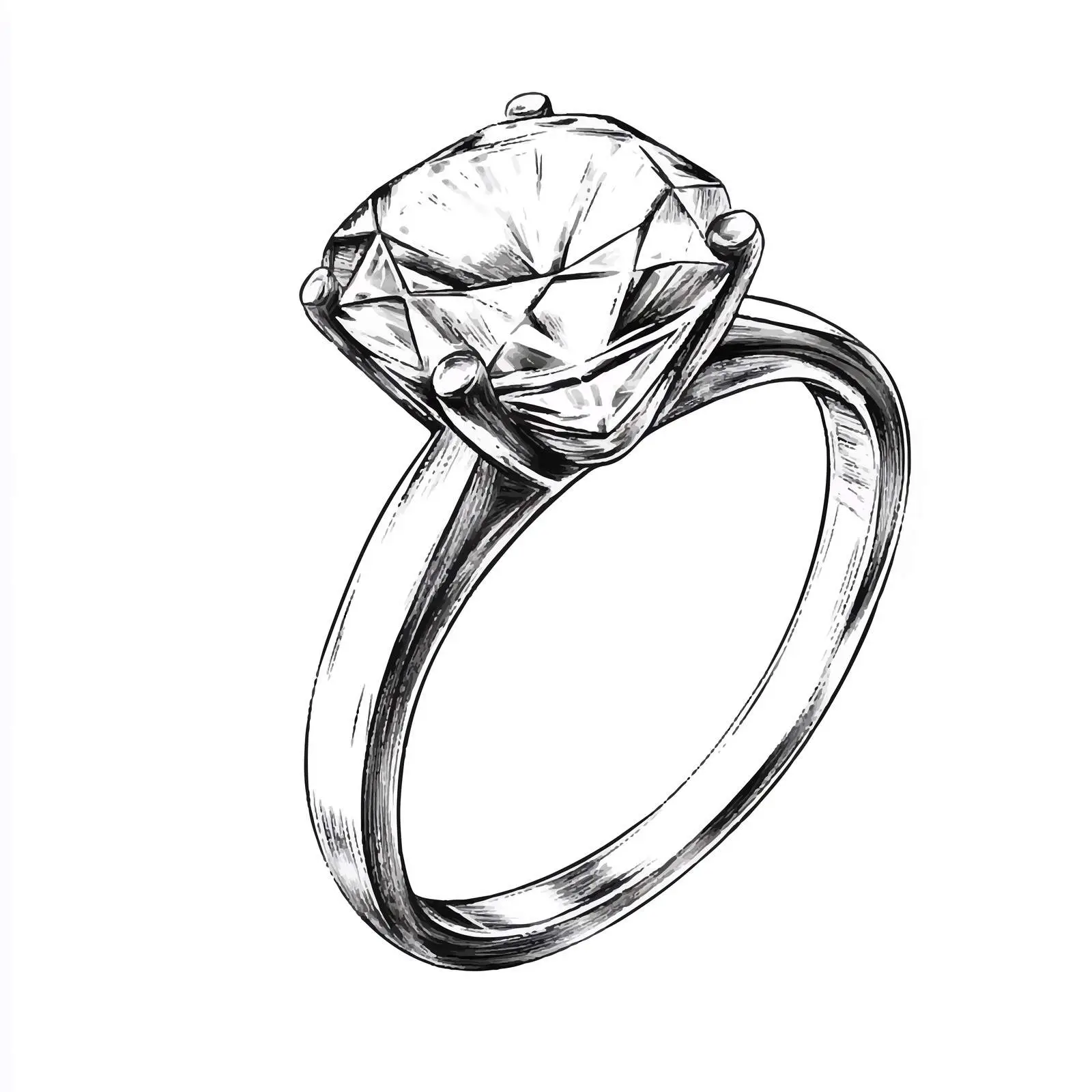 Hand-Drawn Diamond Engagement Ring Sketch — free download from Dotvec