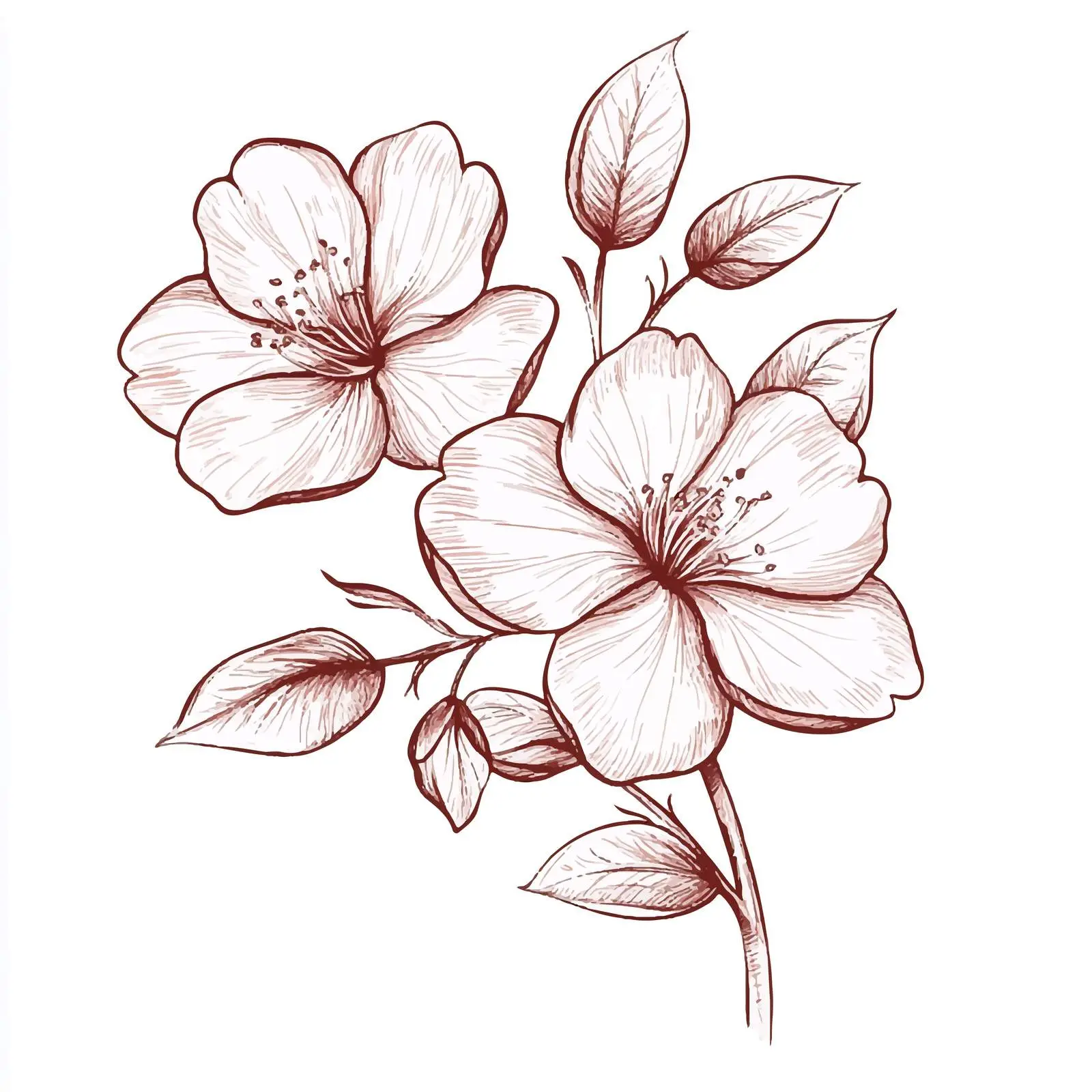 Hand-Drawn Sakura Flowers on White Background — free download from Dotvec