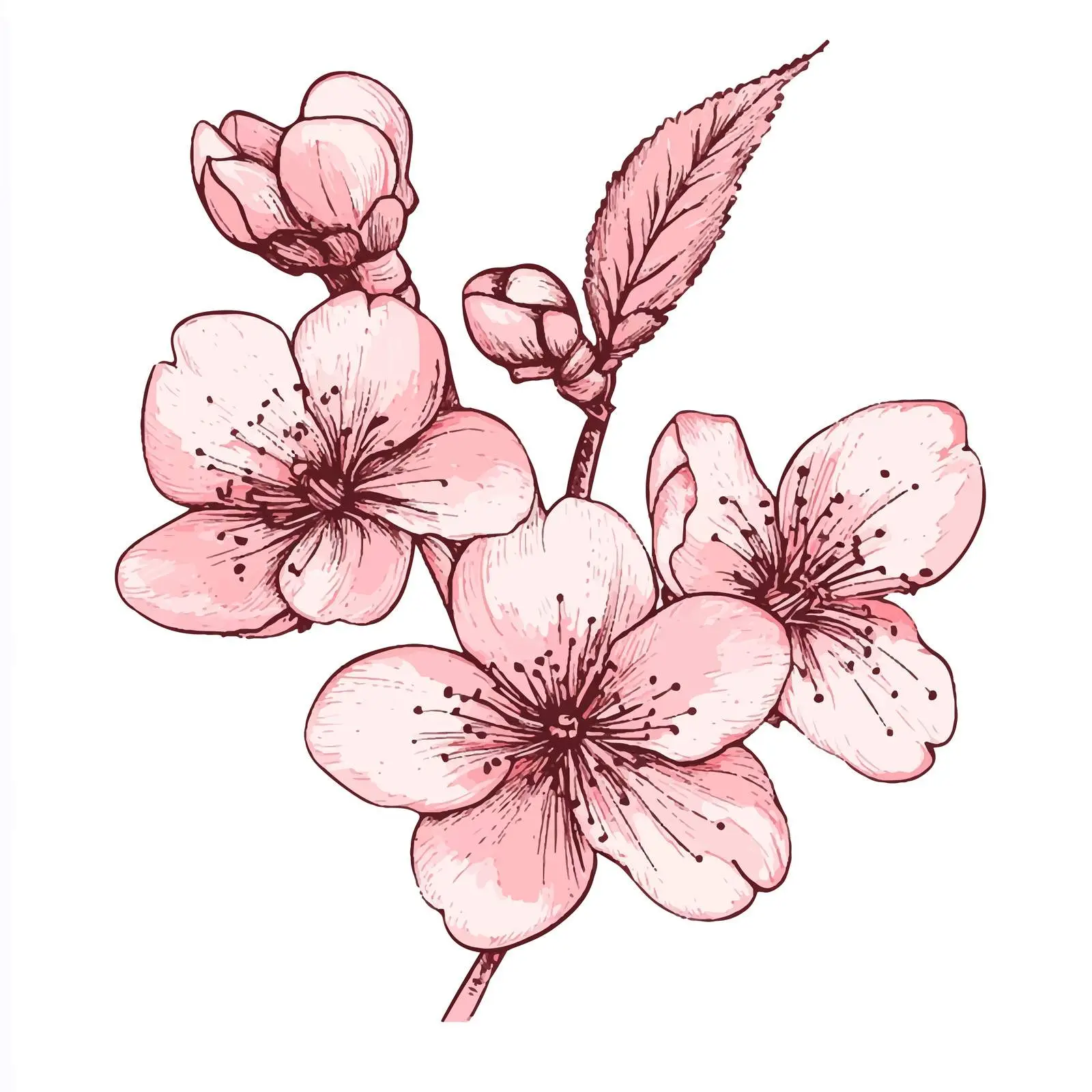 Hand-Drawn Sakura Flower Illustration on White Background — free download from Dotvec