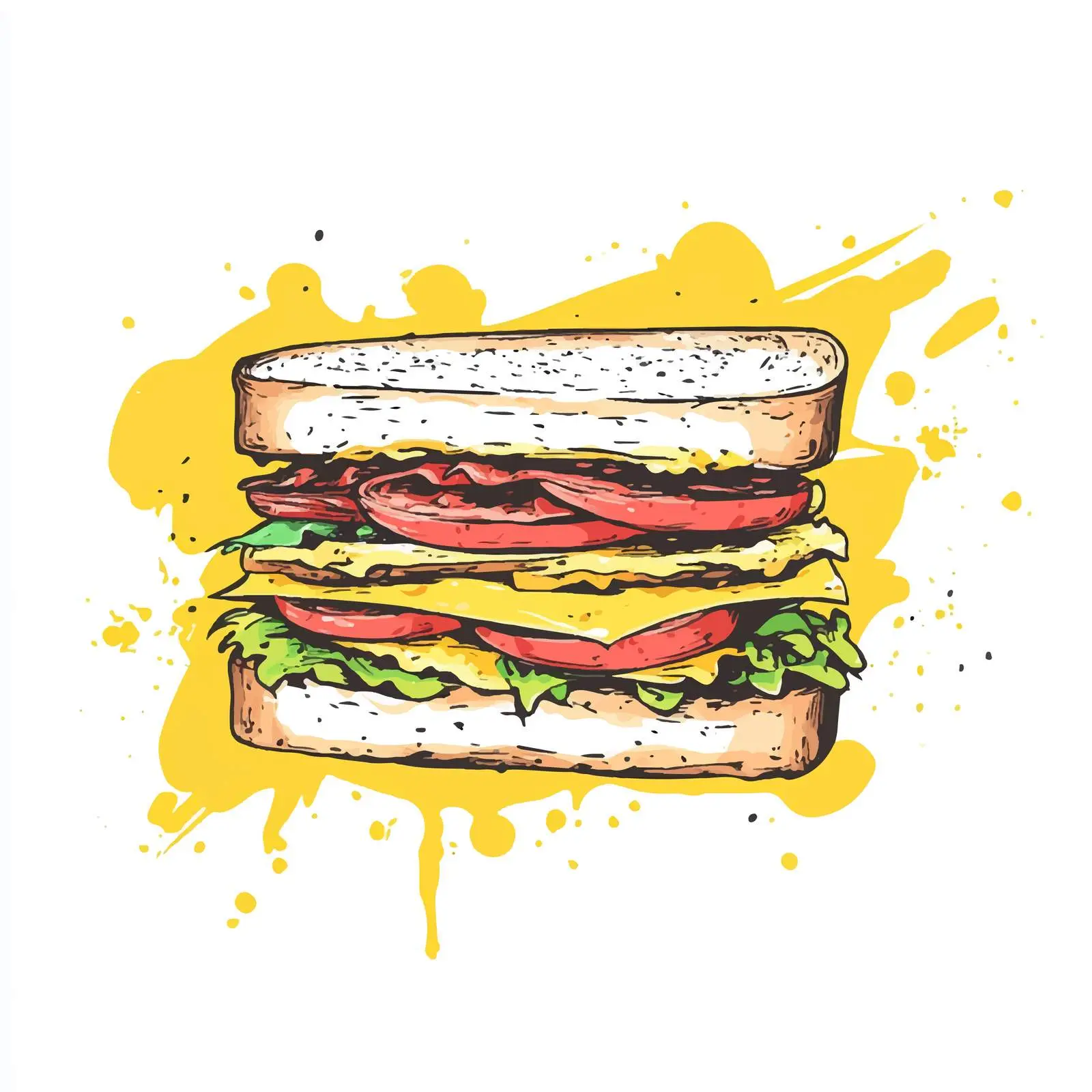 Hand-Drawn Sandwich on White Background – free cartoon sandwich image from Dotvec