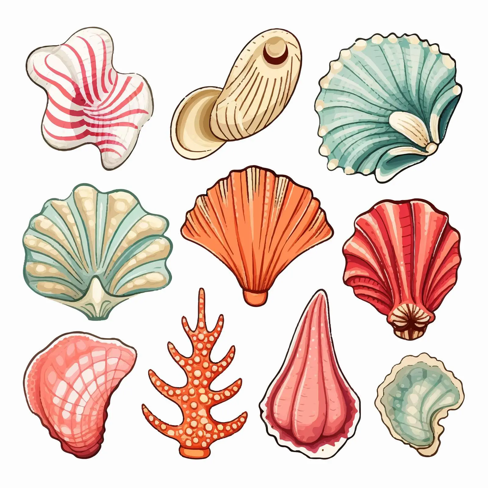 Colorful Hand-Drawn Seashells Vector Collection — free download from Dotvec