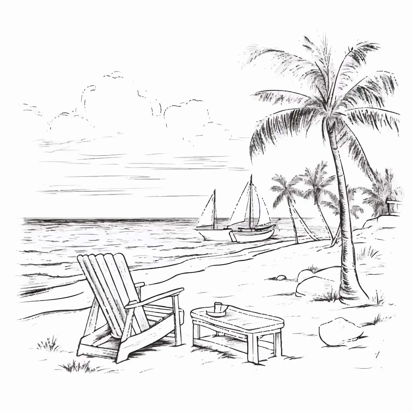 Tropical Resort Seaside Landscape with Deck Chair — free download from Dotvec