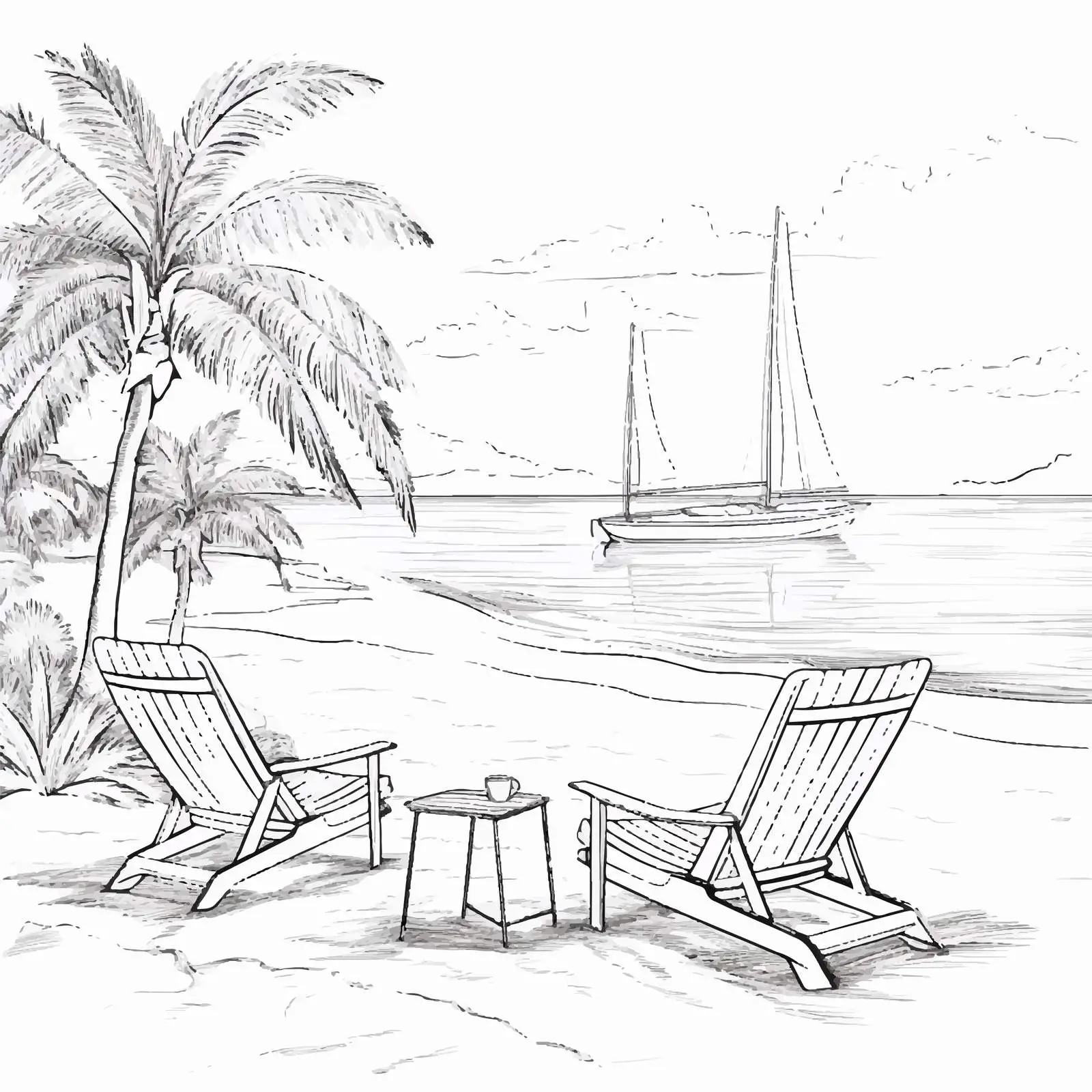 Tropical Resort Seaside Landscape with Deck Chair — free download from Dotvec