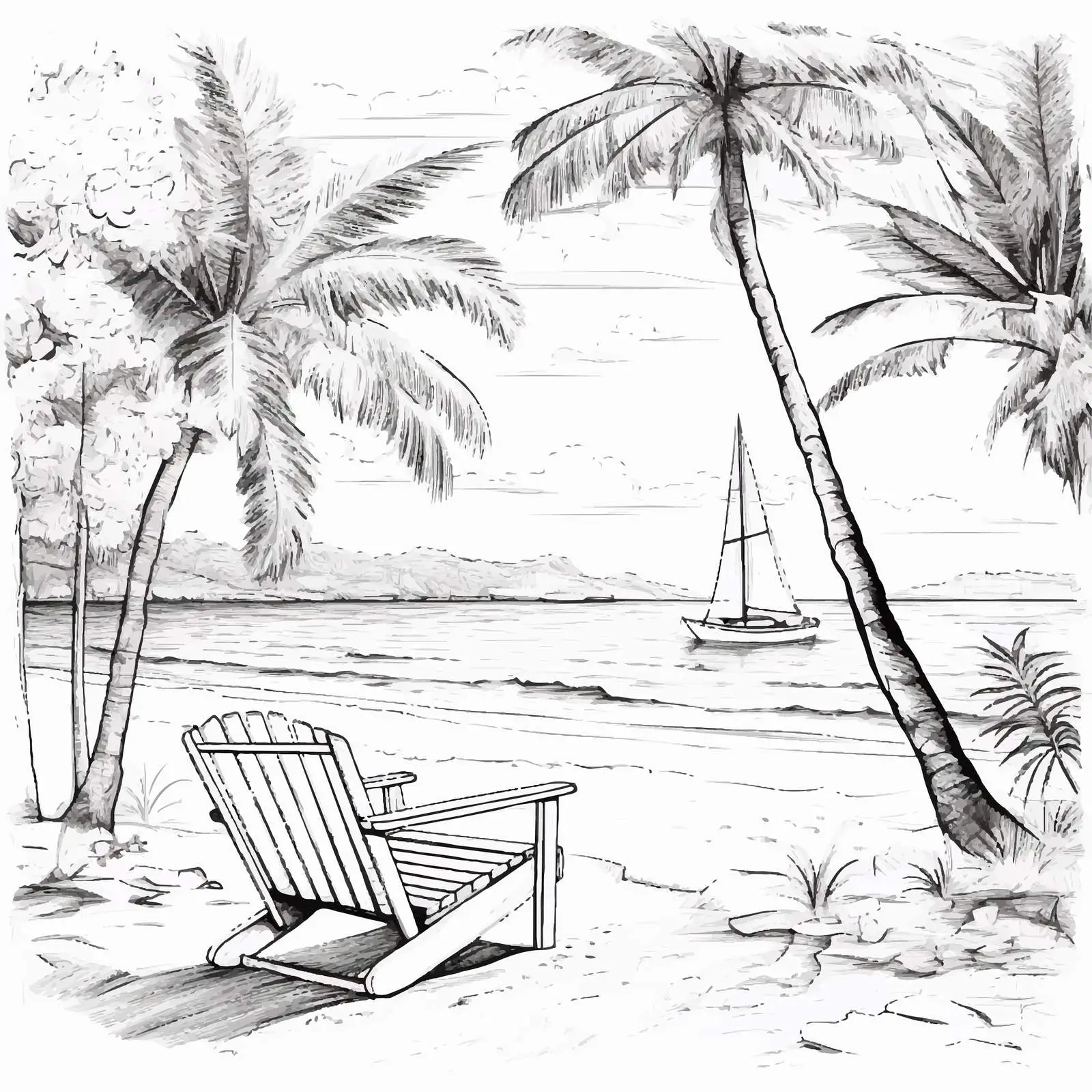 Hand Drawn Tropical Seaside Resort Landscape — free download from Dotvec