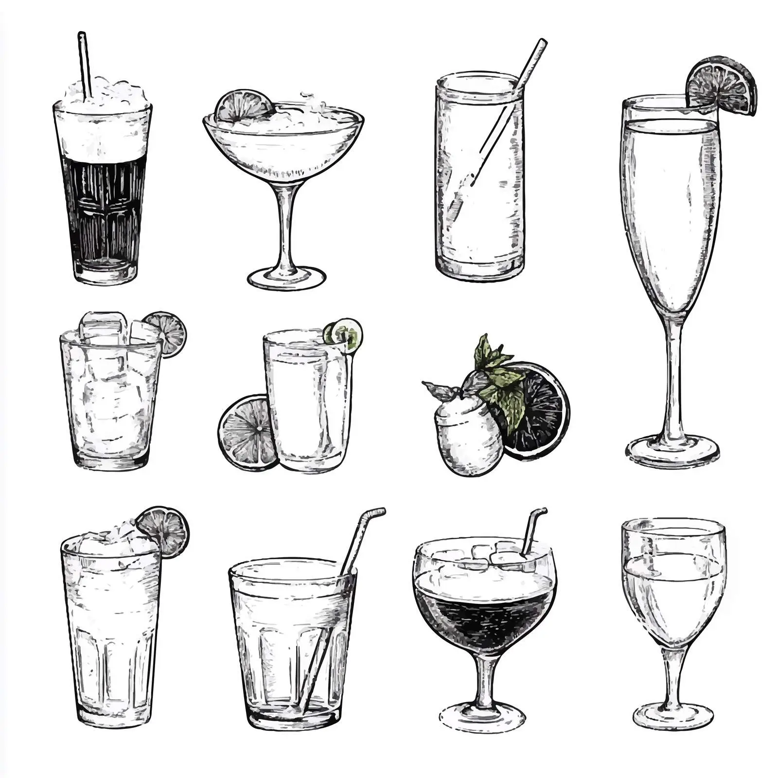 Hand Drawn Variety of Drinks on White Background — free download from Dotvec