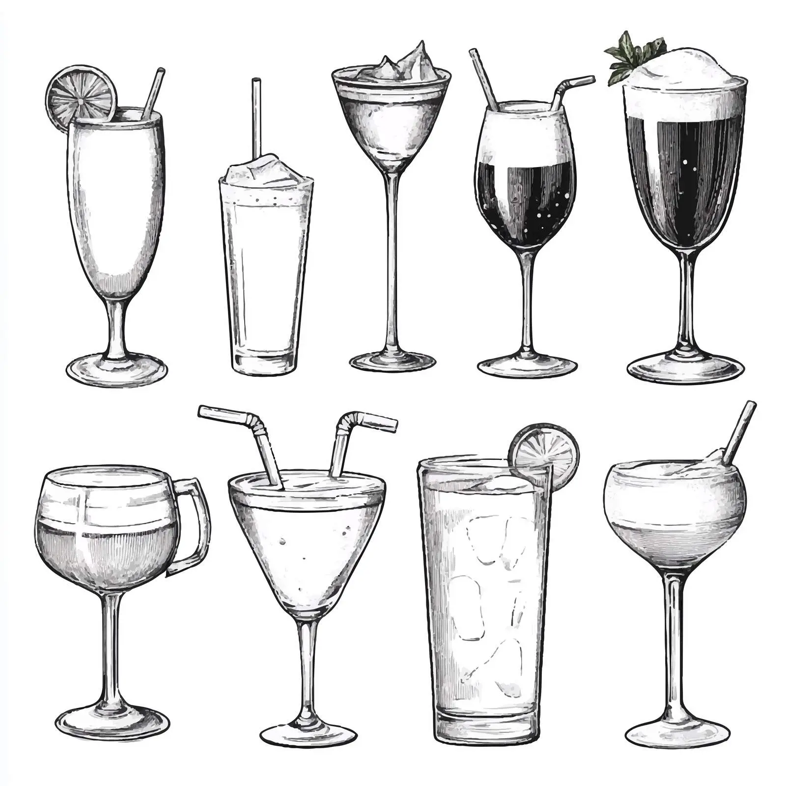 Hand-Drawn Various Drinks on White Background — free download from Dotvec