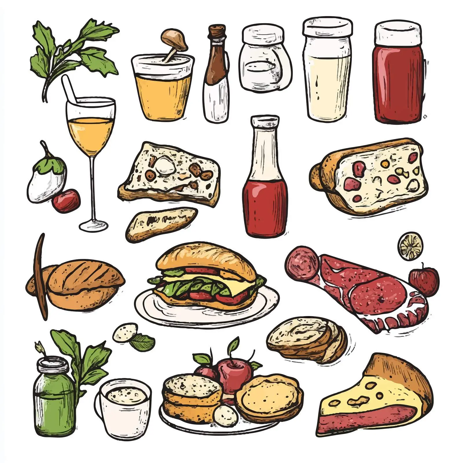 Hand-Drawn Food Illustrations on White Background — free download from Dotvec