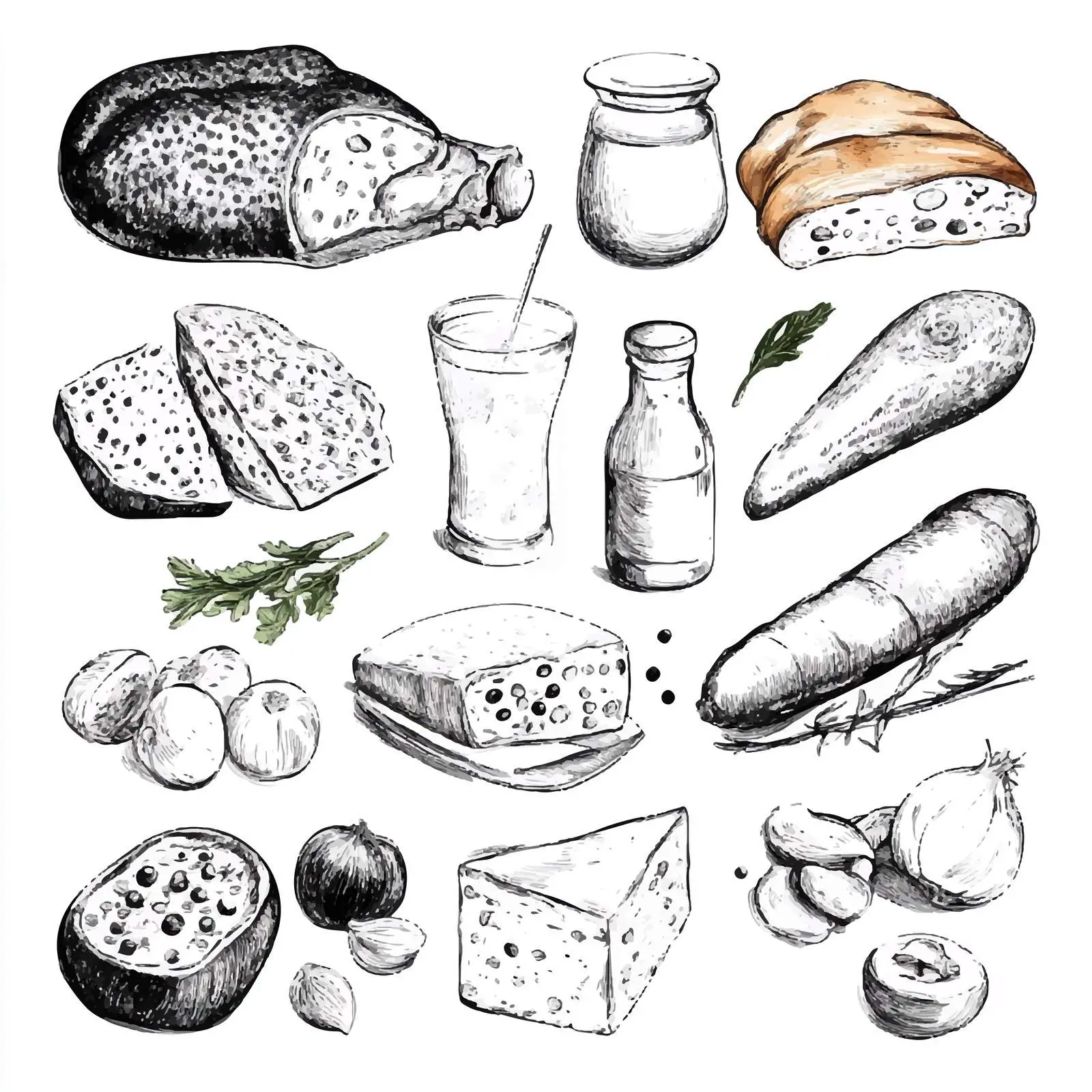 Hand-Drawn Food Collection on White Background — free download from Dotvec
