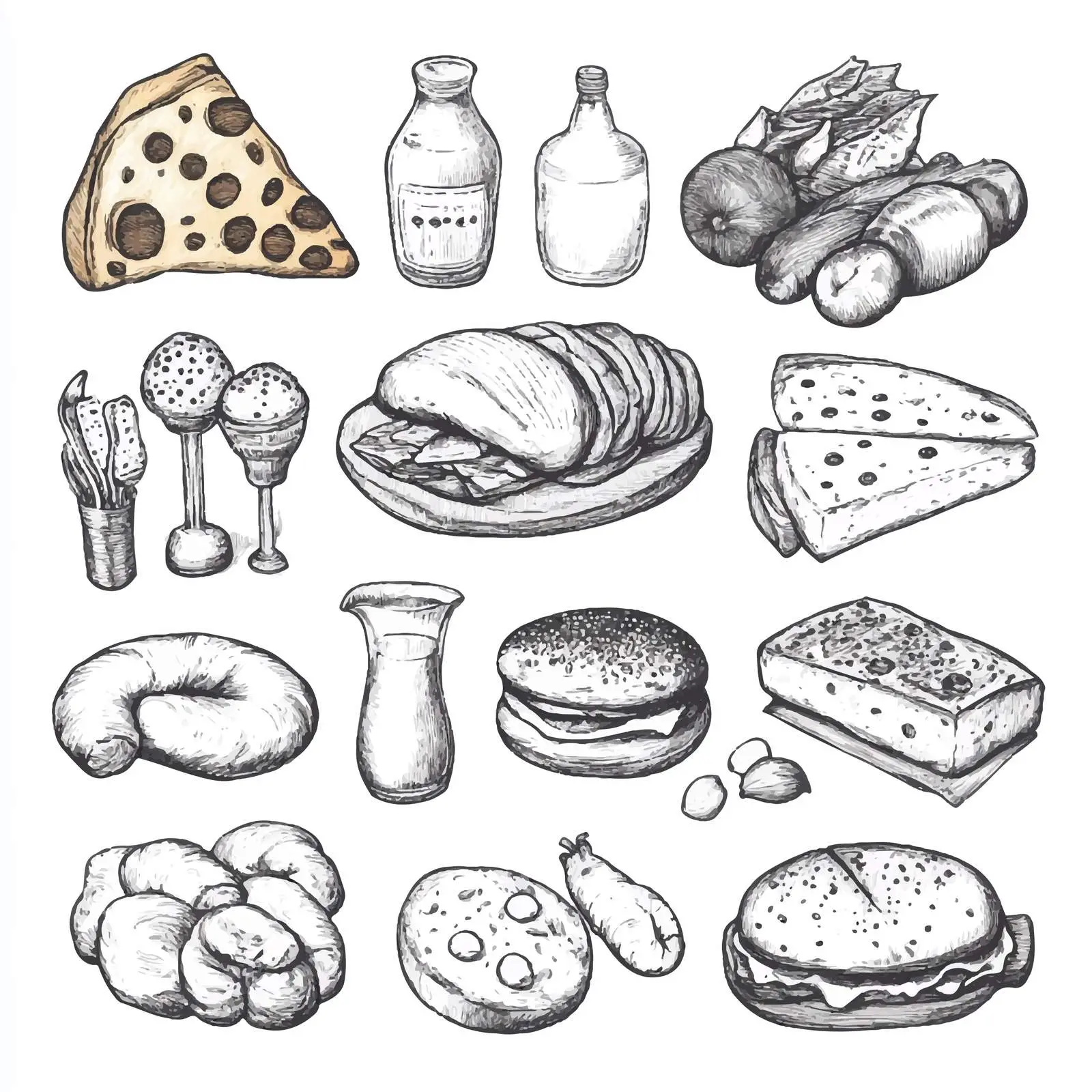 Hand-Drawn Food Collection on White Background — free download from Dotvec