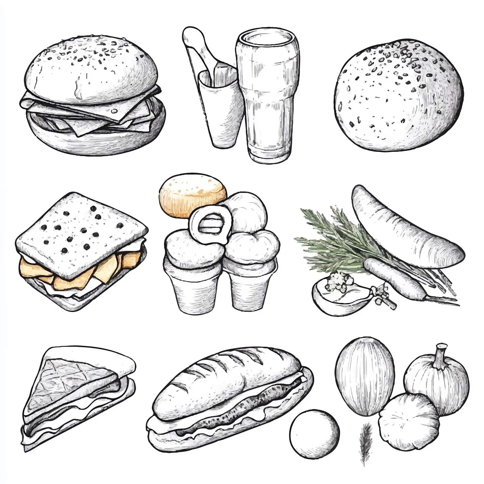 Hand-Drawn Food Collection on White Background — free download from Dotvec