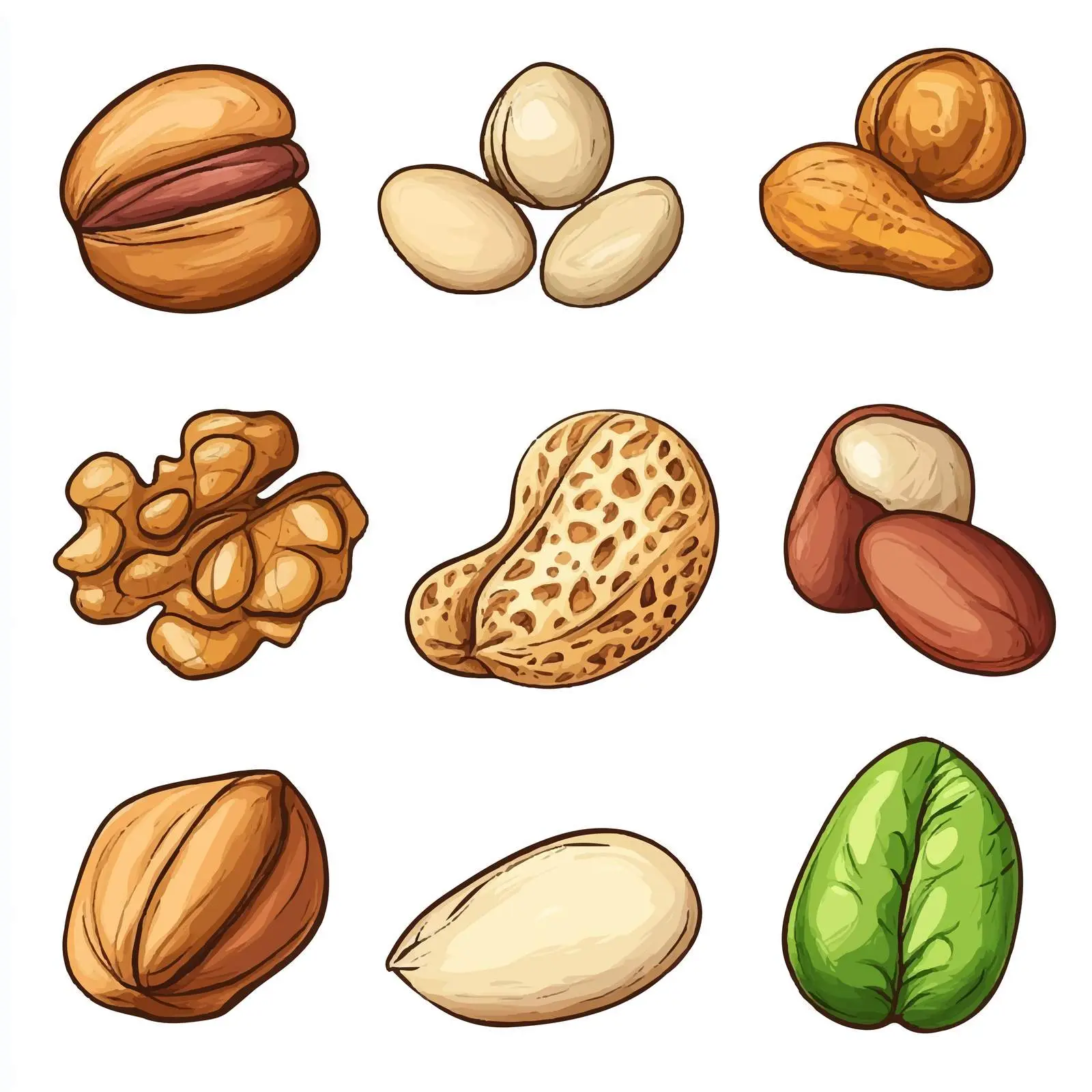 Hand-Drawn Nut Collection on White Background — free download from Dotvec
