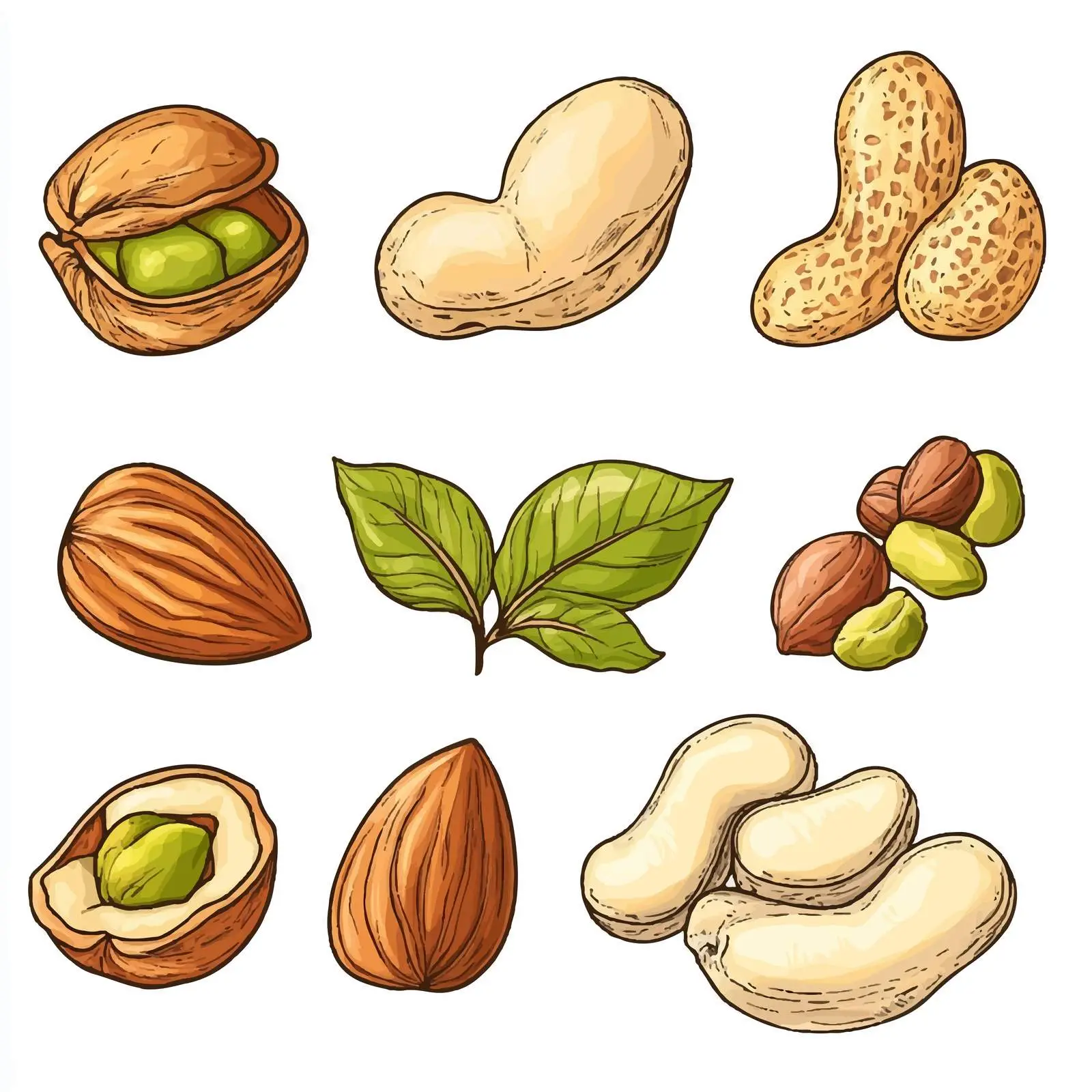 Hand-Drawn Nut Collection on White Background — free download from Dotvec