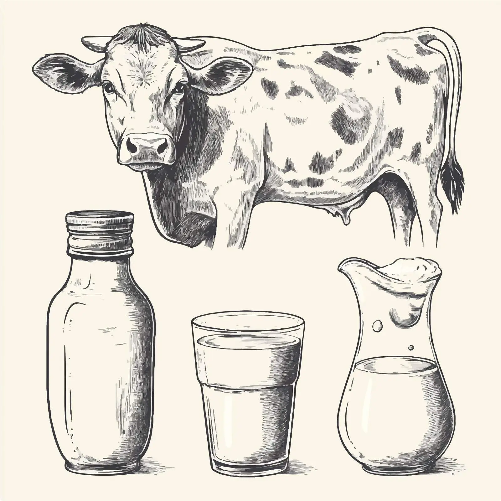 Hand-Drawn Cow and Milk Products Illustration — free download from Dotvec