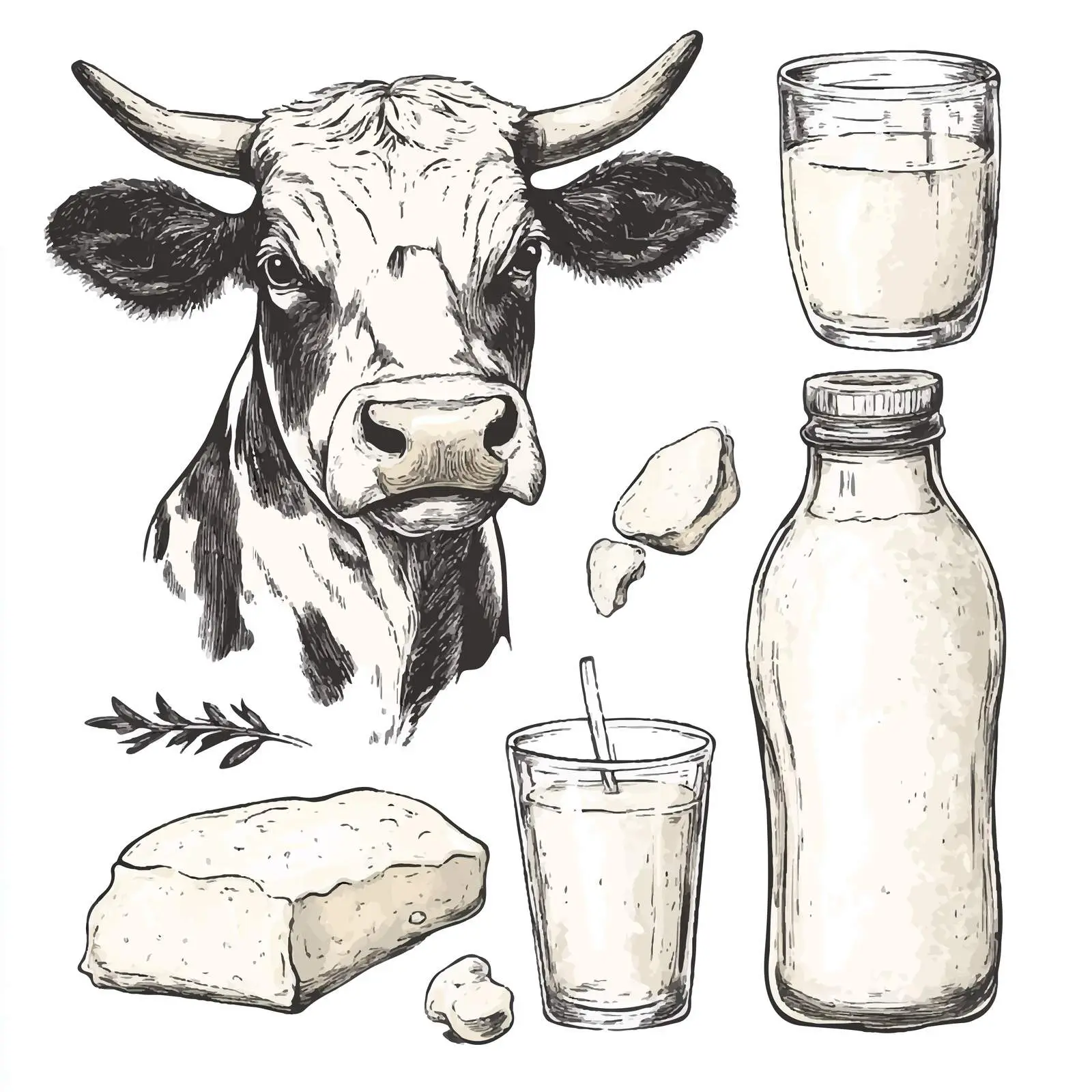 Hand-Drawn Cow and Milk Product Collection — free download from Dotvec