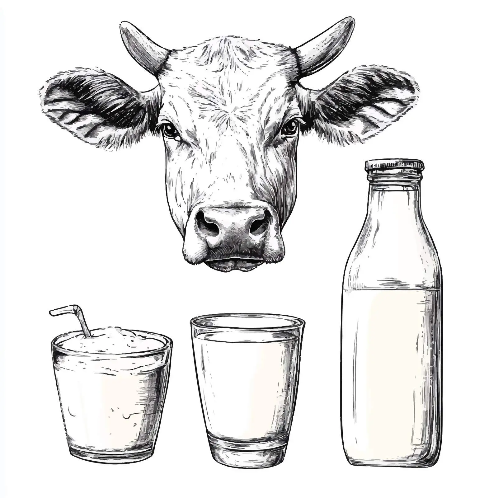Hand-Drawn Cow and Milk Products Collection — free download from Dotvec