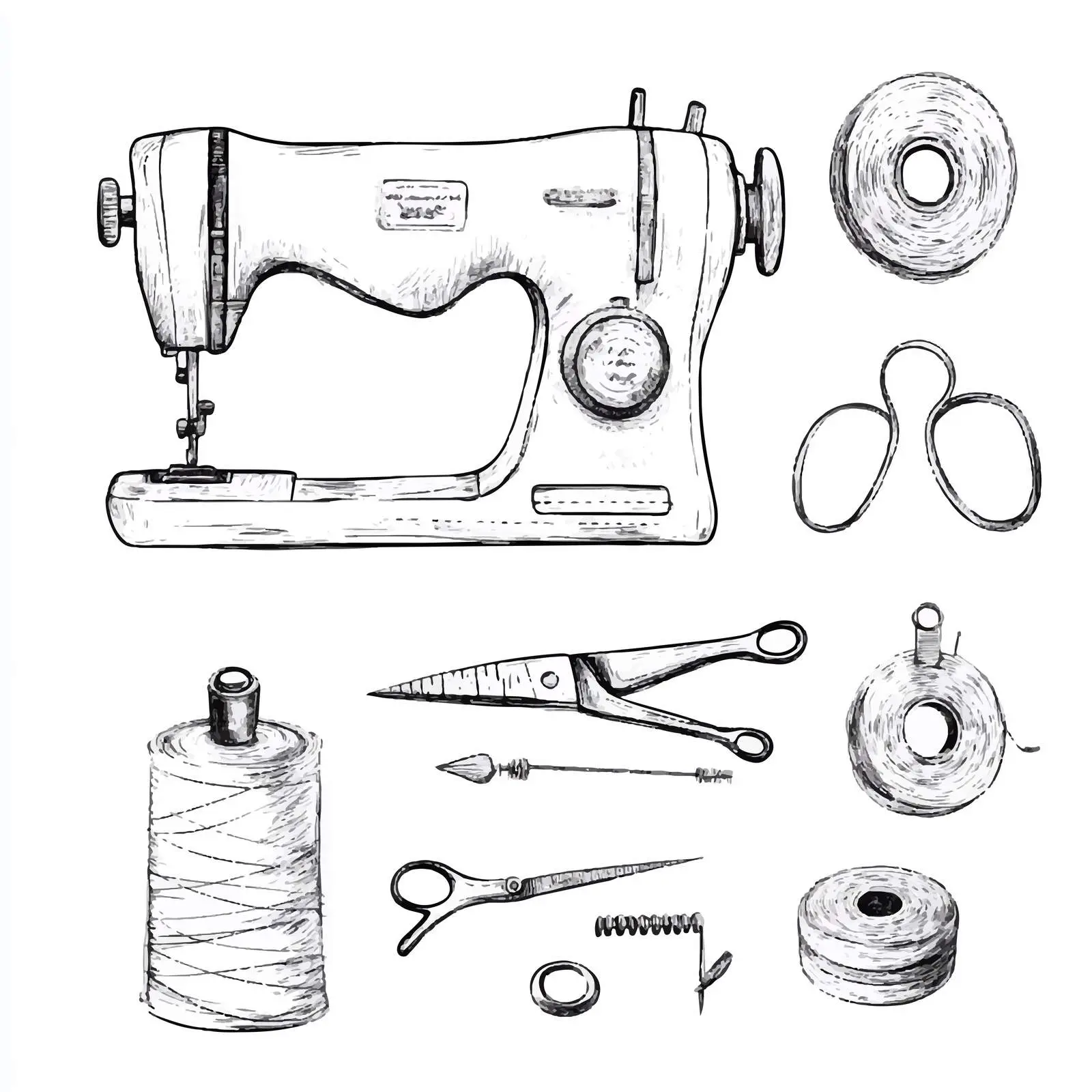 Hand Drawn Sewing Machine Sketch Collection — free download from Dotvec