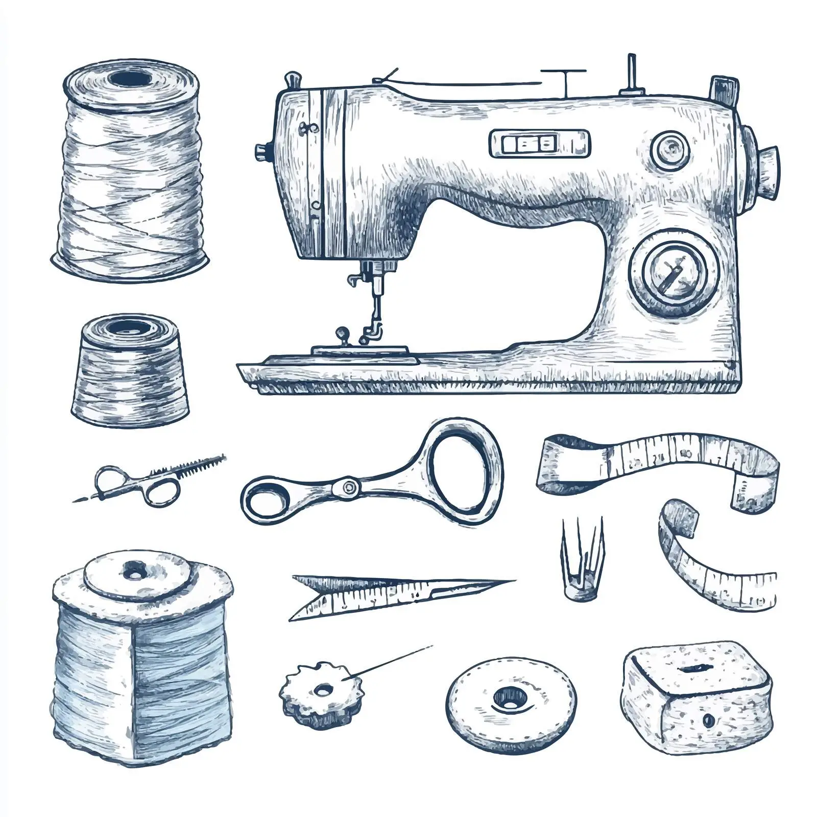 Hand Drawn Sewing Machine Sketches Collection — free download from Dotvec