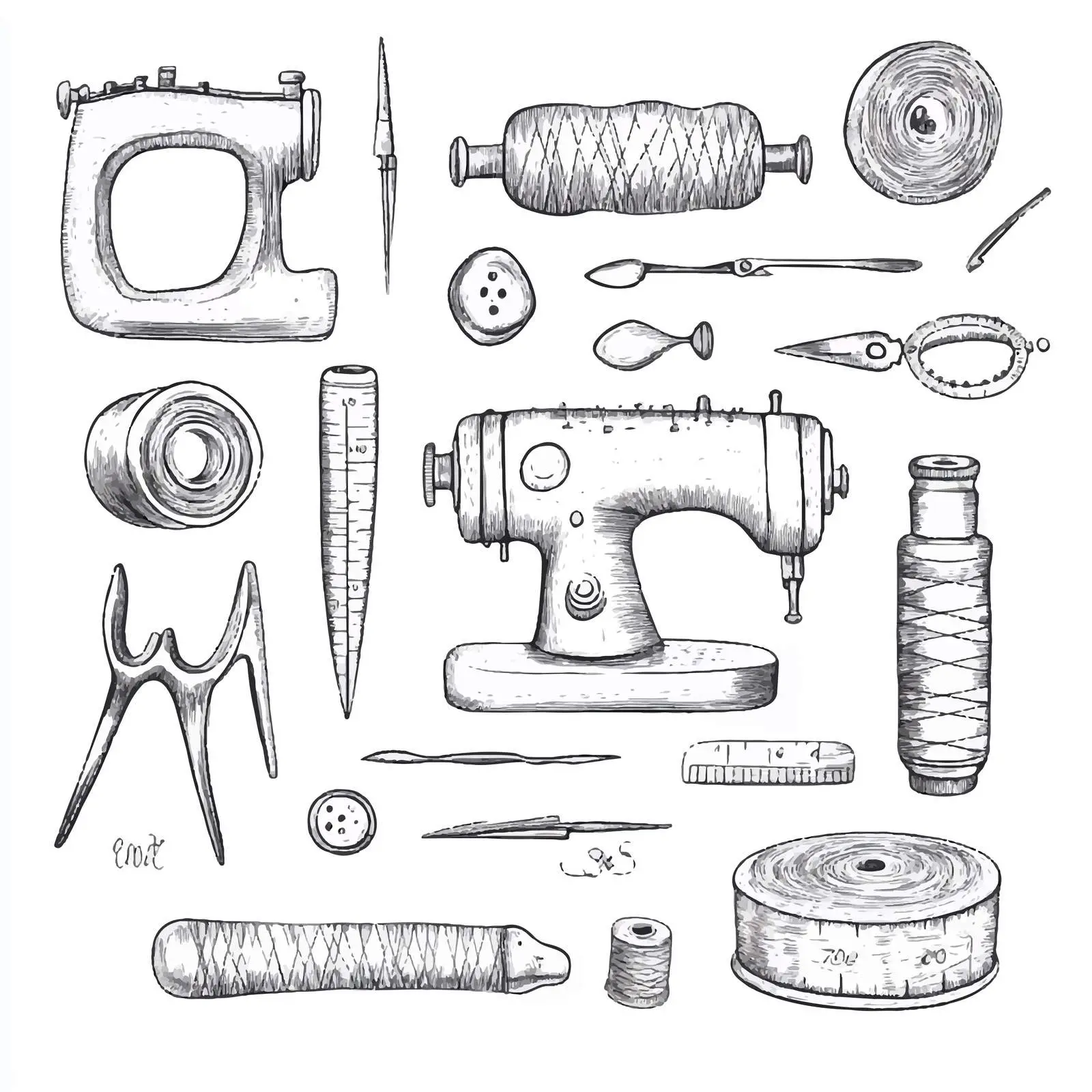 Hand Drawn Sewing Machine Sketches Collection — free download from Dotvec
