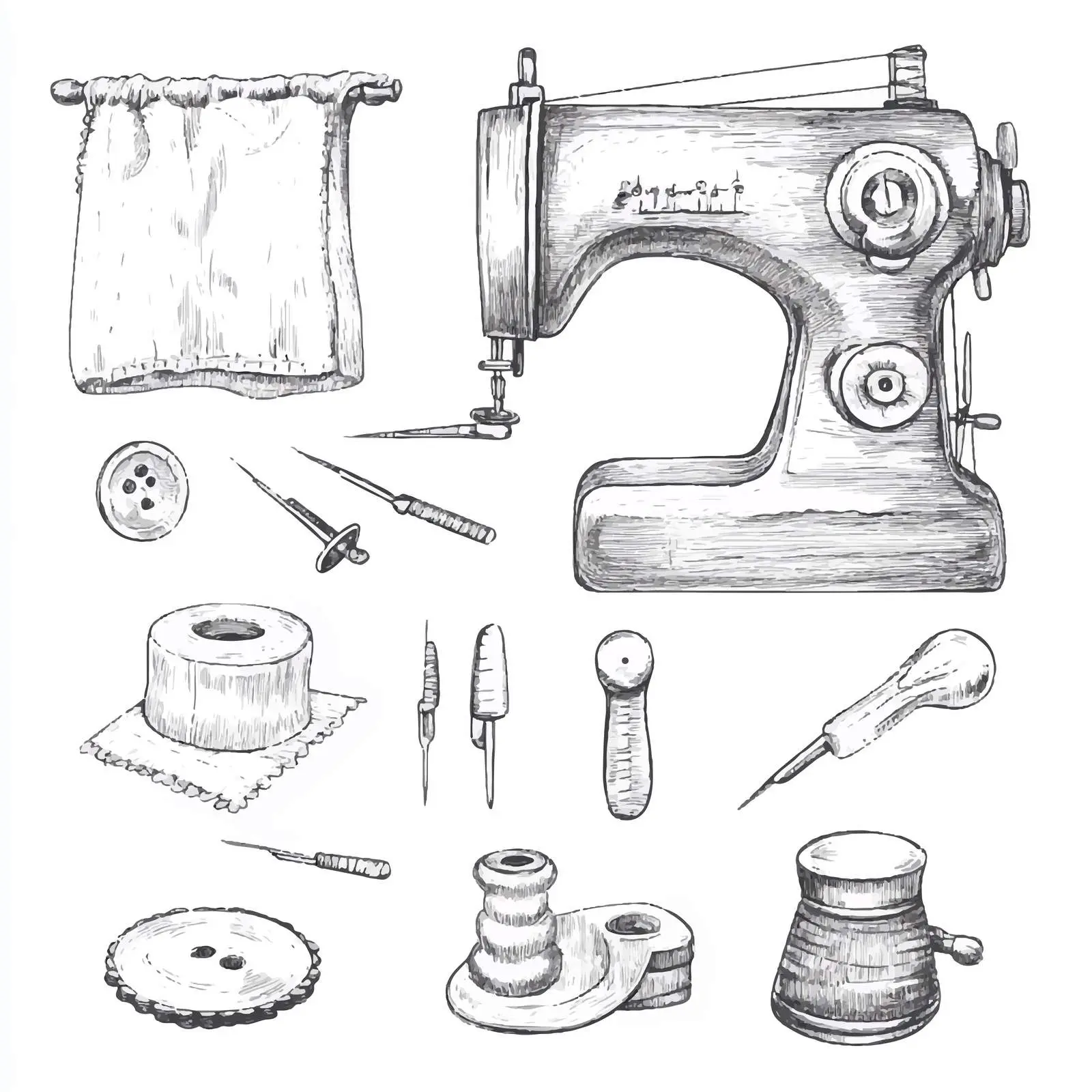 Hand-Drawn Sewing Machine Sketch Collection – free sewing machine image from Dotvec