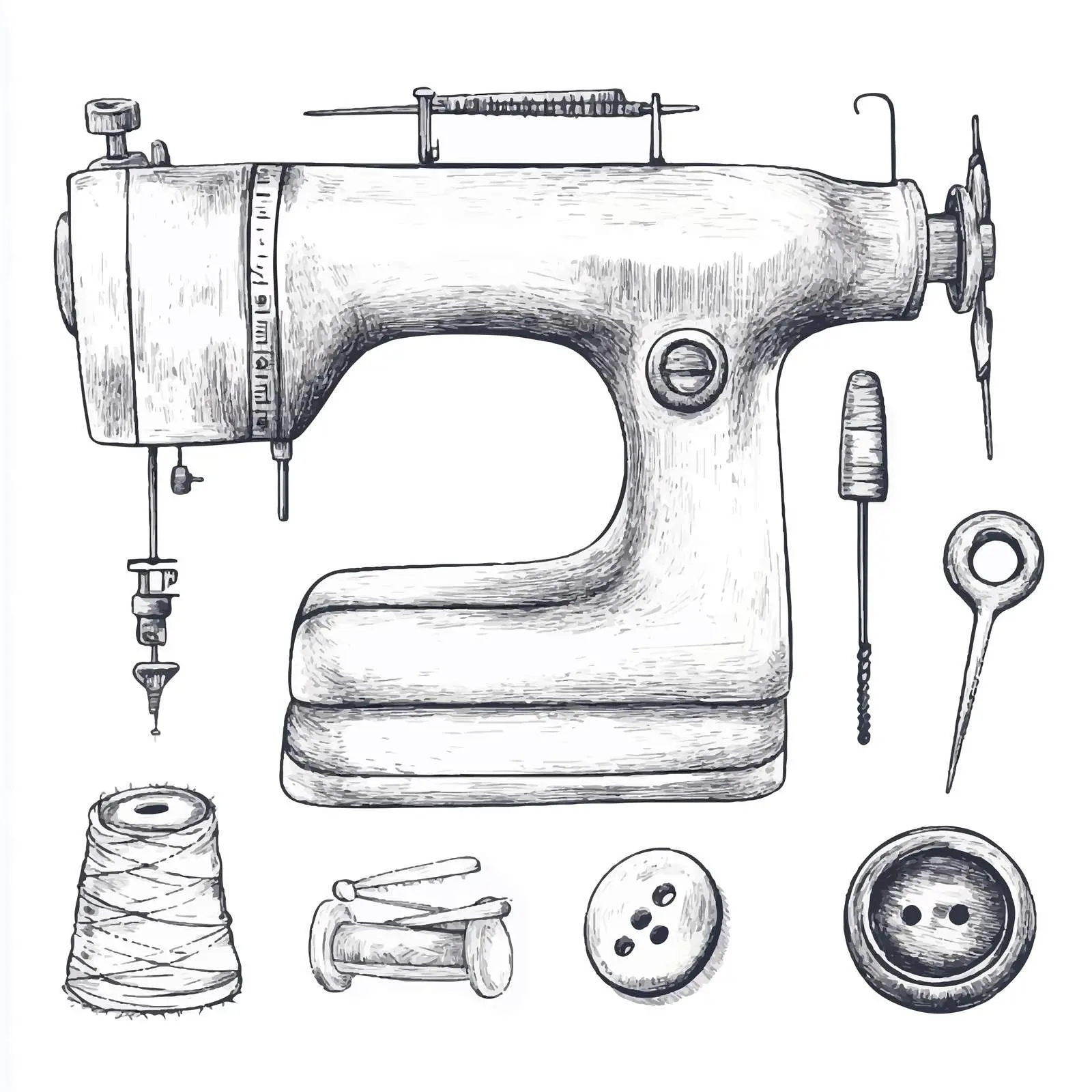 Hand Drawn Sewing Machine Sketches Collection – free sewing machine image from Dotvec