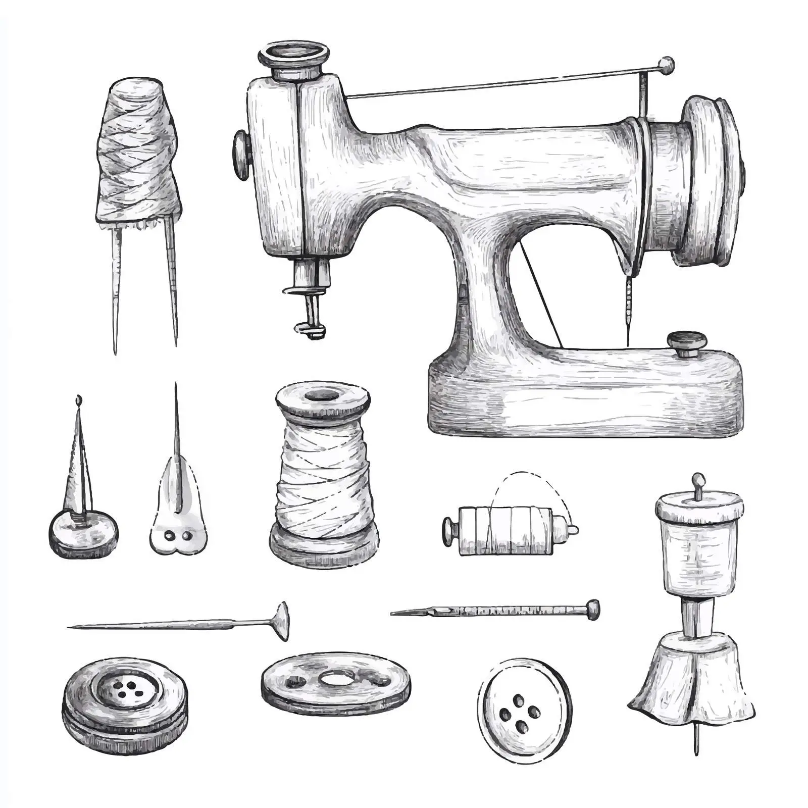 Hand-Drawn Sewing Sketches Collection – free sewing machine image from Dotvec