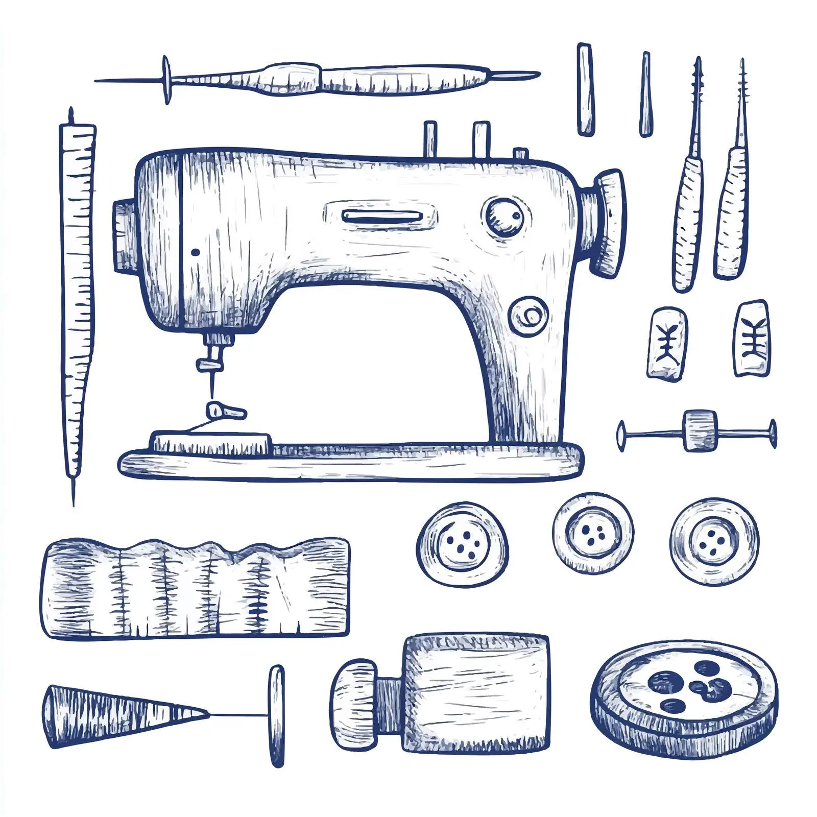 Hand Drawn Sewing Machine Sketch Collection – free sartorial image from Dotvec