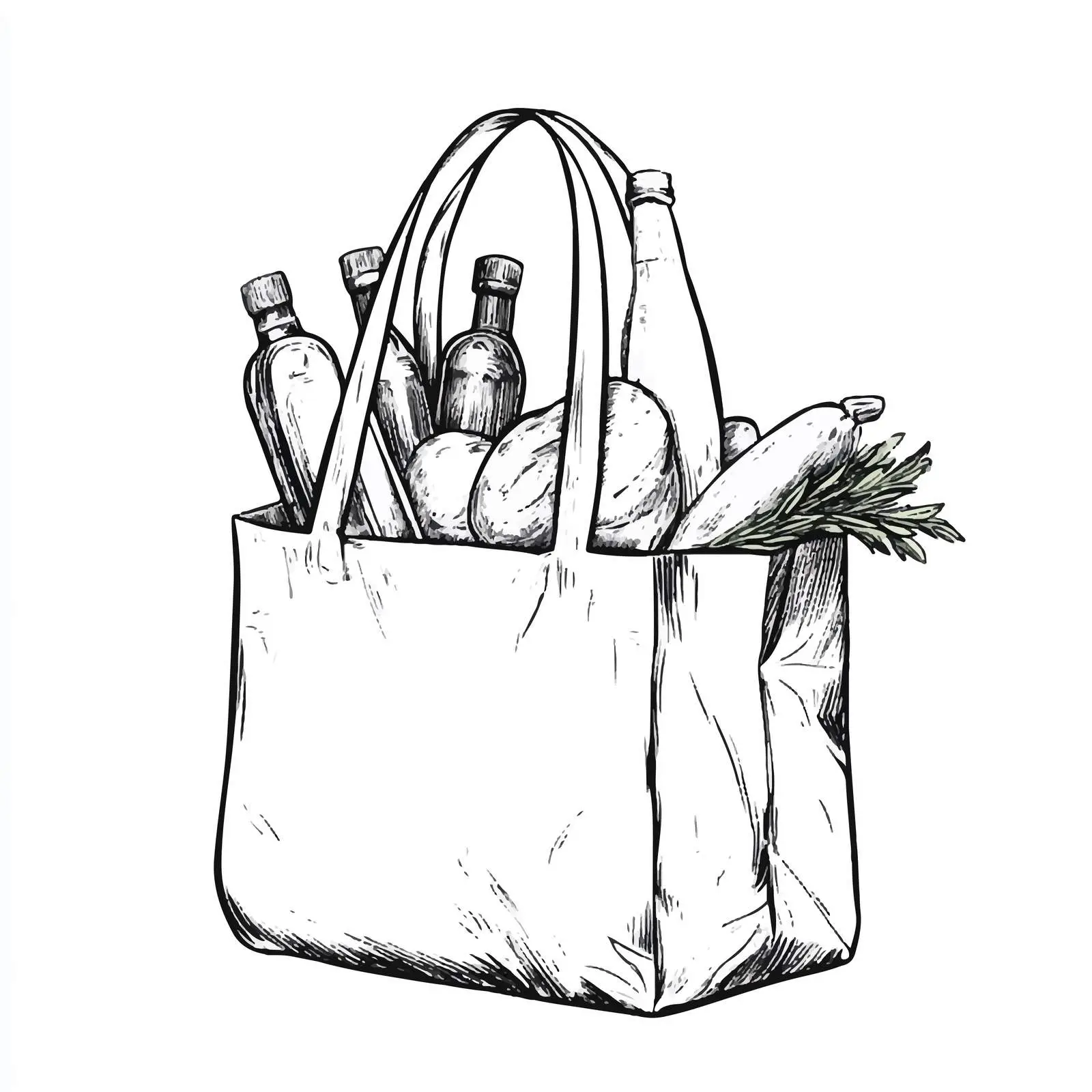 Hand Drawn Shopping Bag with Food Sketch — free download from Dotvec