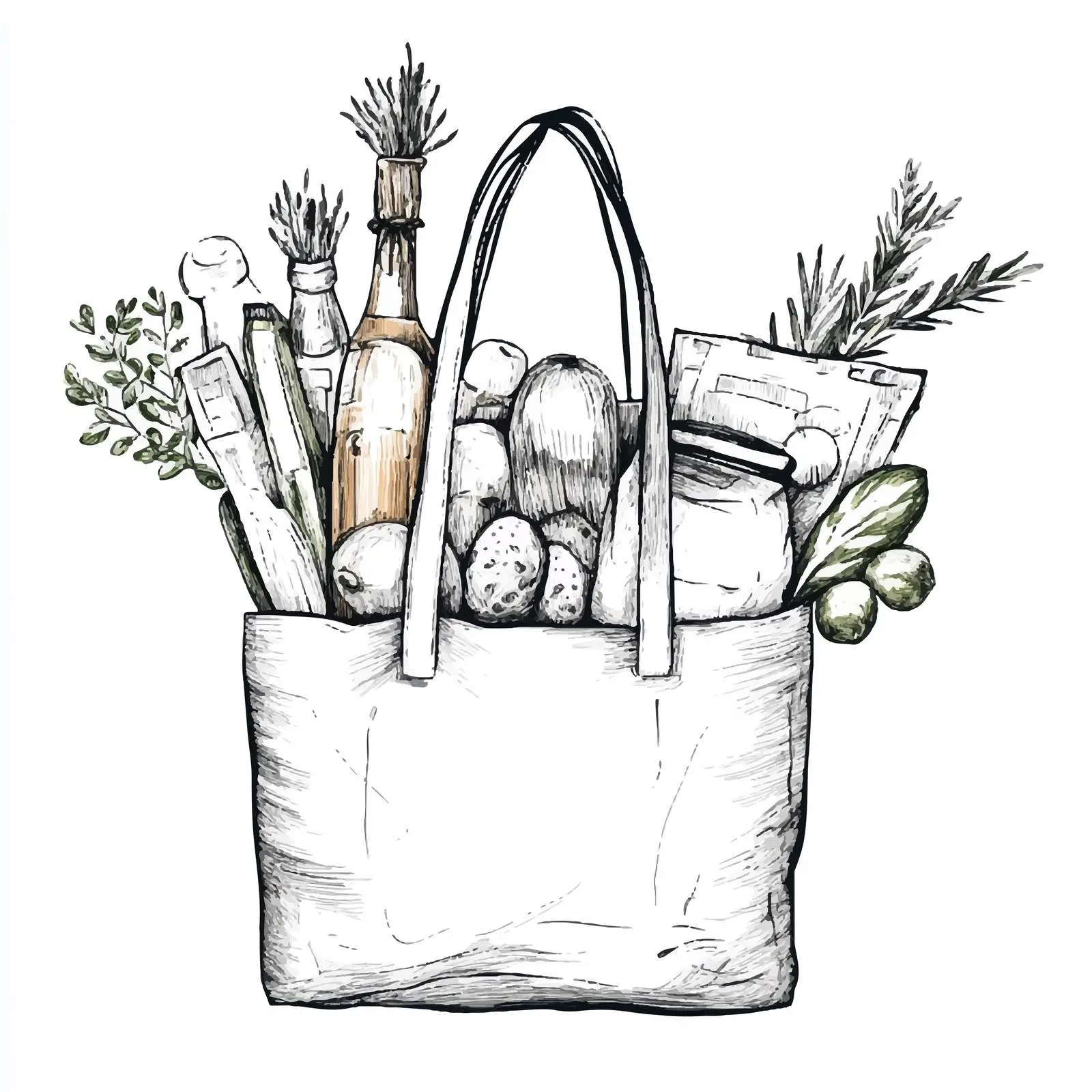 Hand Drawn Shopping Bag with Food Icon — free download from Dotvec