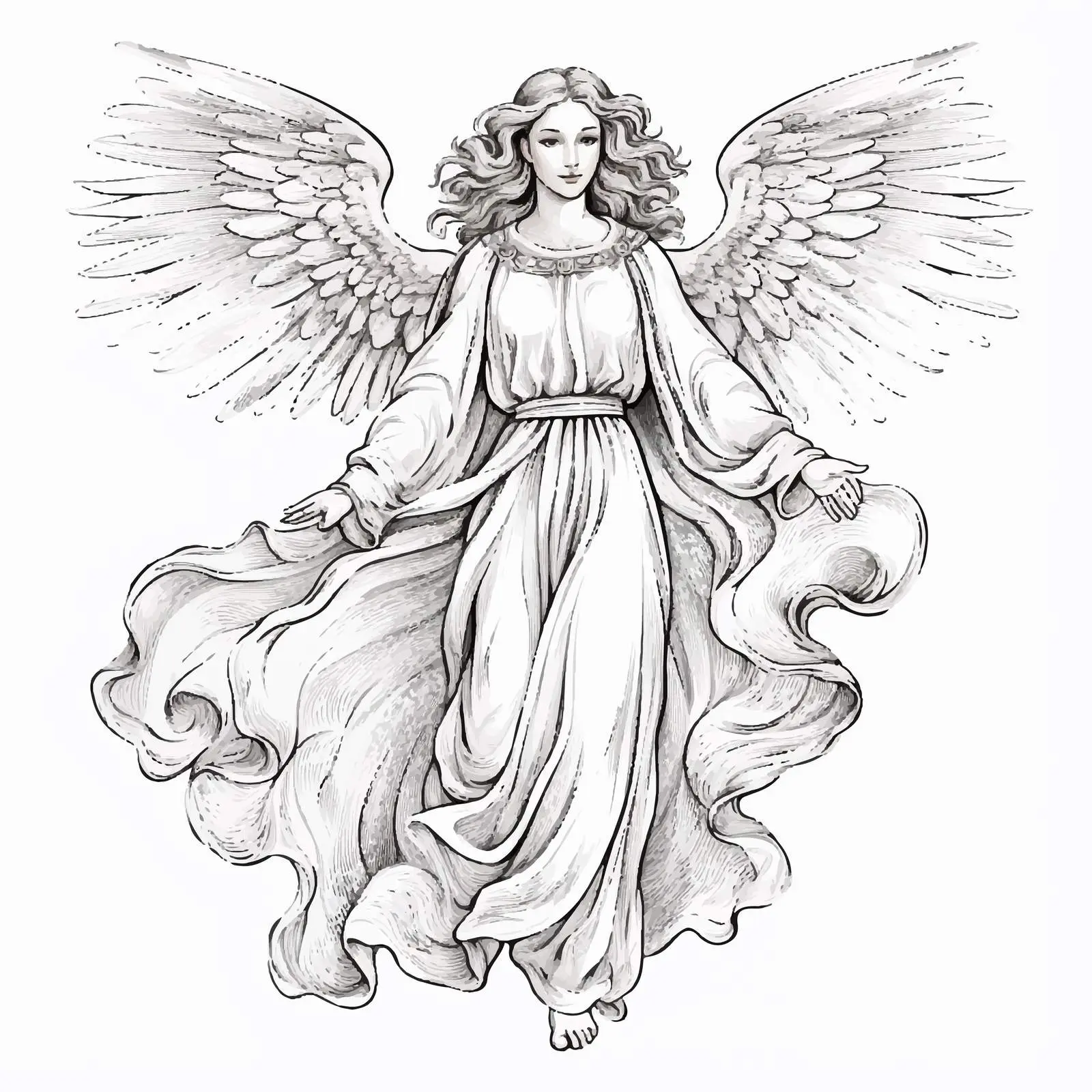 Hand-Drawn Angel Sketch in Byzantine Style — free download from Dotvec
