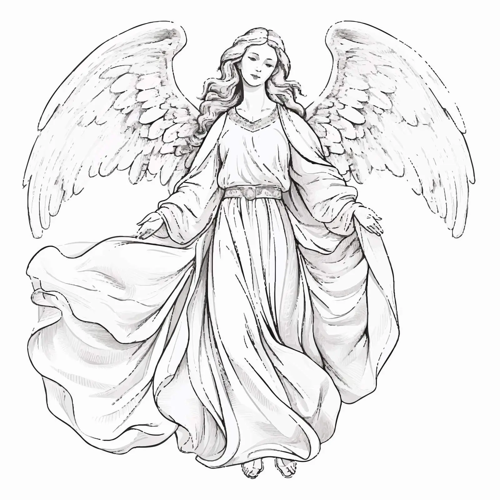 Hand-Drawn Angel Sketch Inspired by Byzantine Frescoes — free download from Dotvec