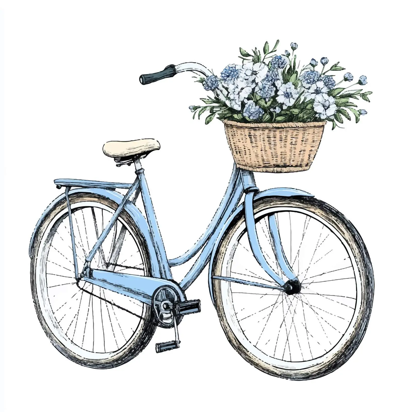 Hand Drawn Bicycle with Flower Basket Vector — free download from Dotvec