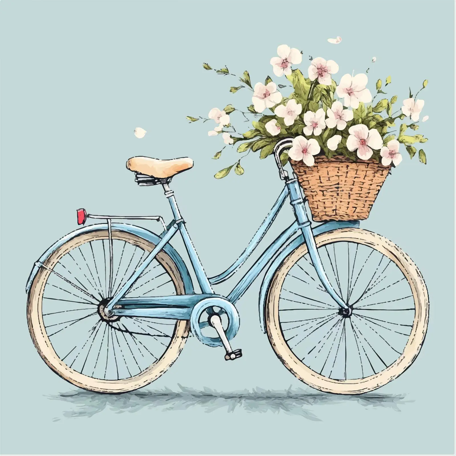Hand-Drawn Bicycle with Flower Basket Vector – free country charm image from Dotvec