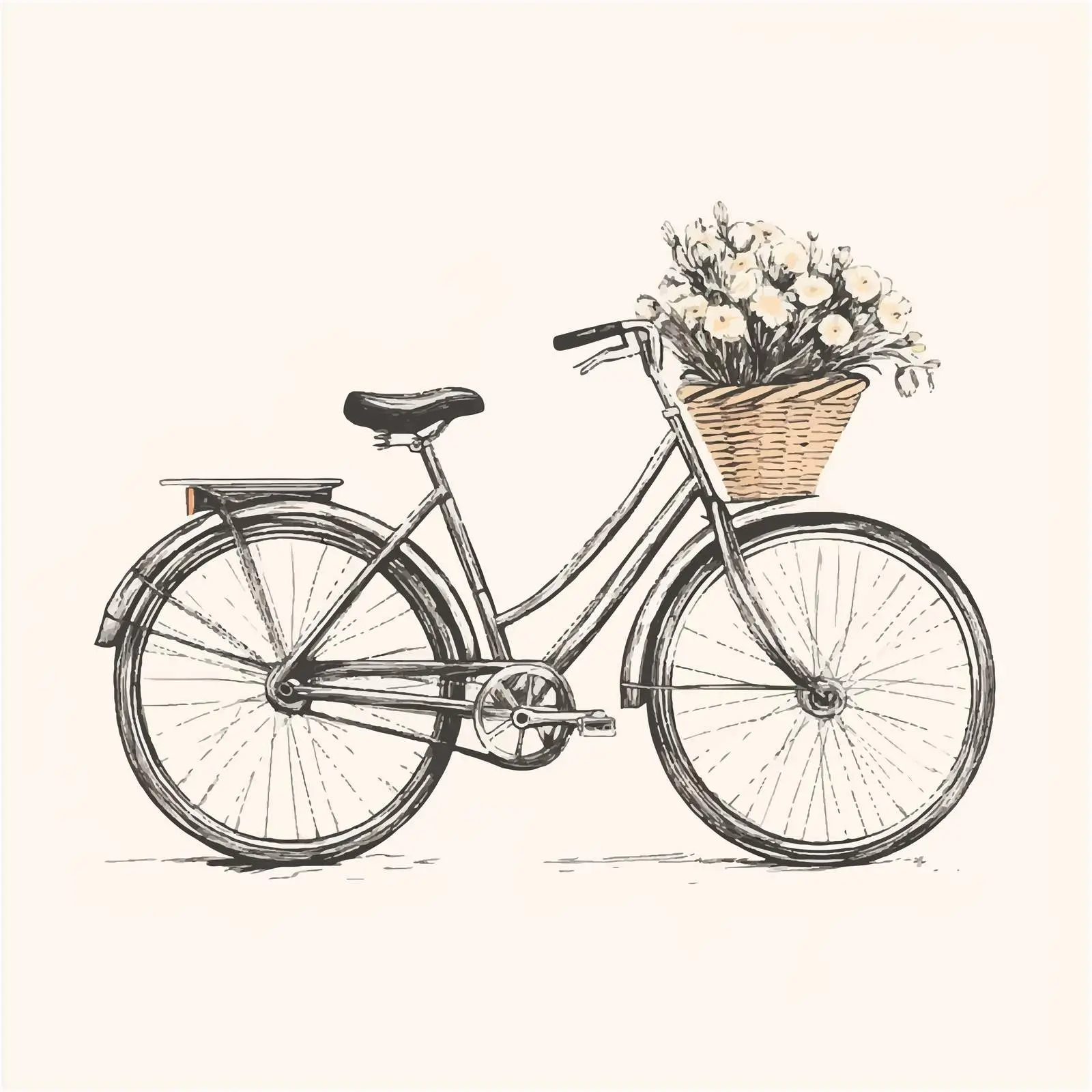 Hand-Drawn Bicycle with Flower Basket Vector — free download from Dotvec