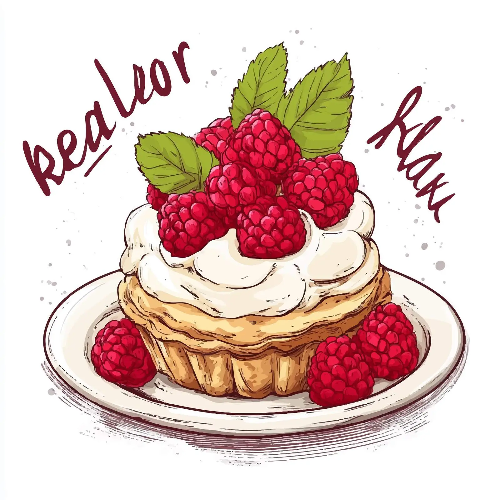 Hand-Drawn Dessert Sketch with Raspberries – free raspberries image from Dotvec