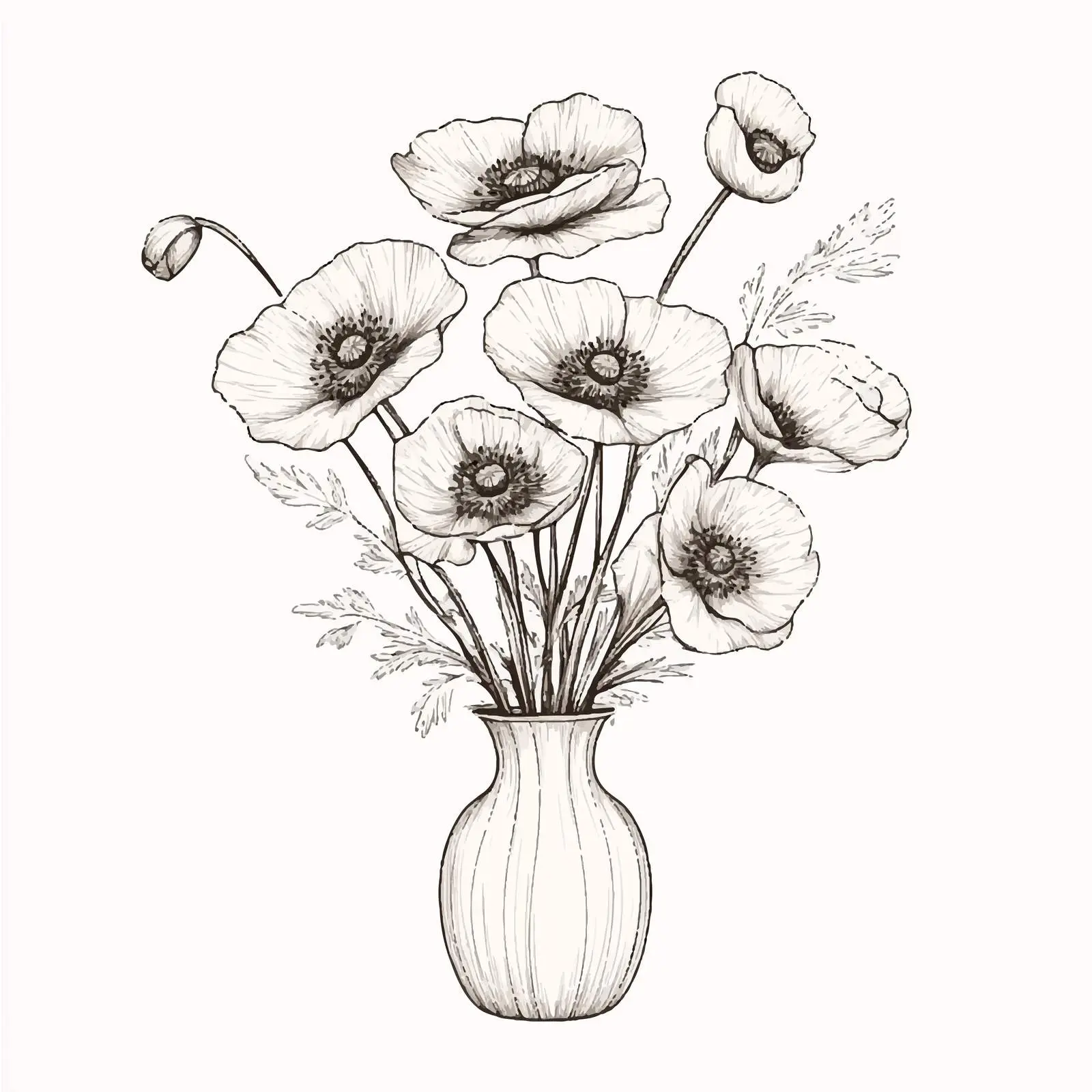 Hand Drawn Poppy Bouquet in Vase Art — free download from Dotvec