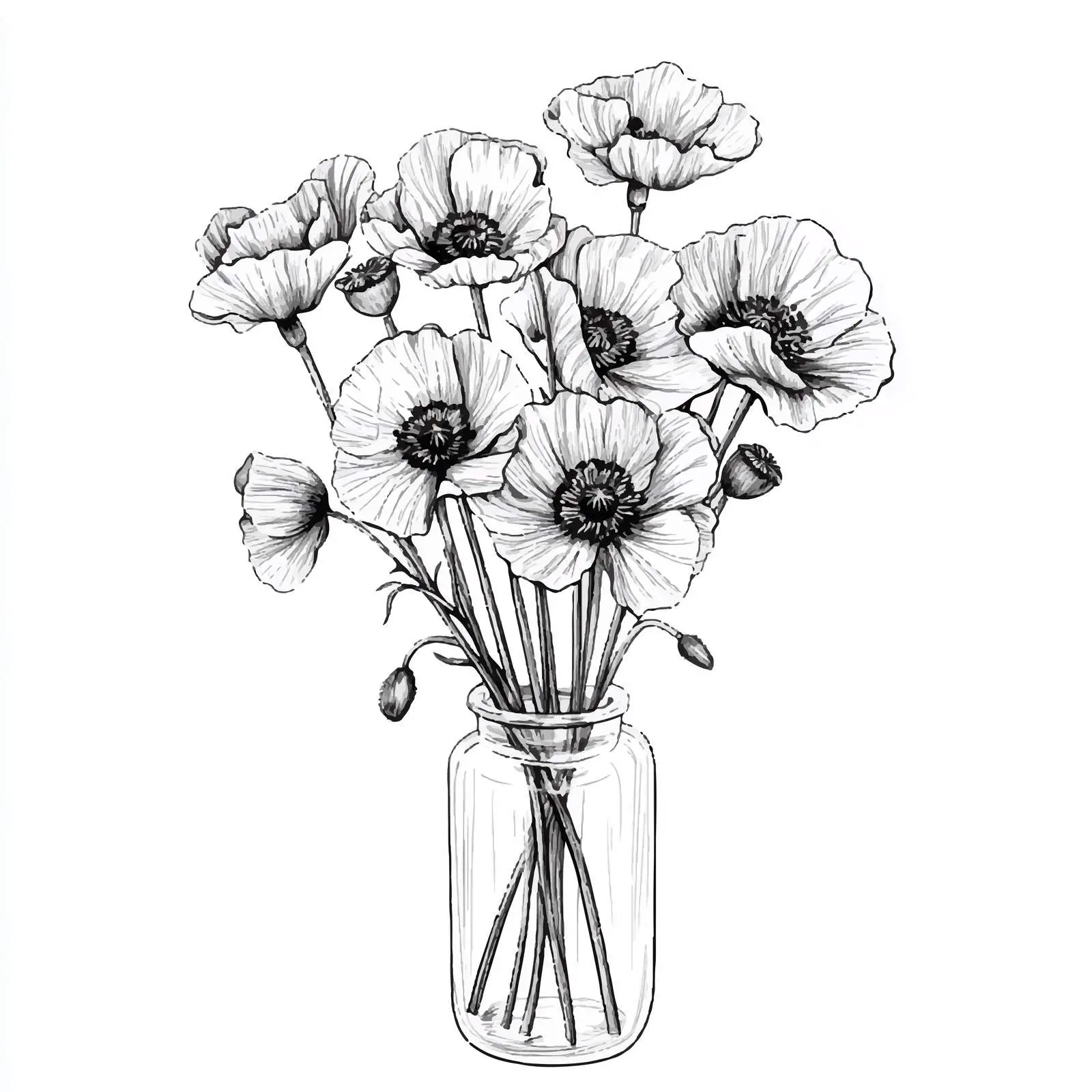 Hand-Drawn Poppy Bouquet in Vase — free download from Dotvec