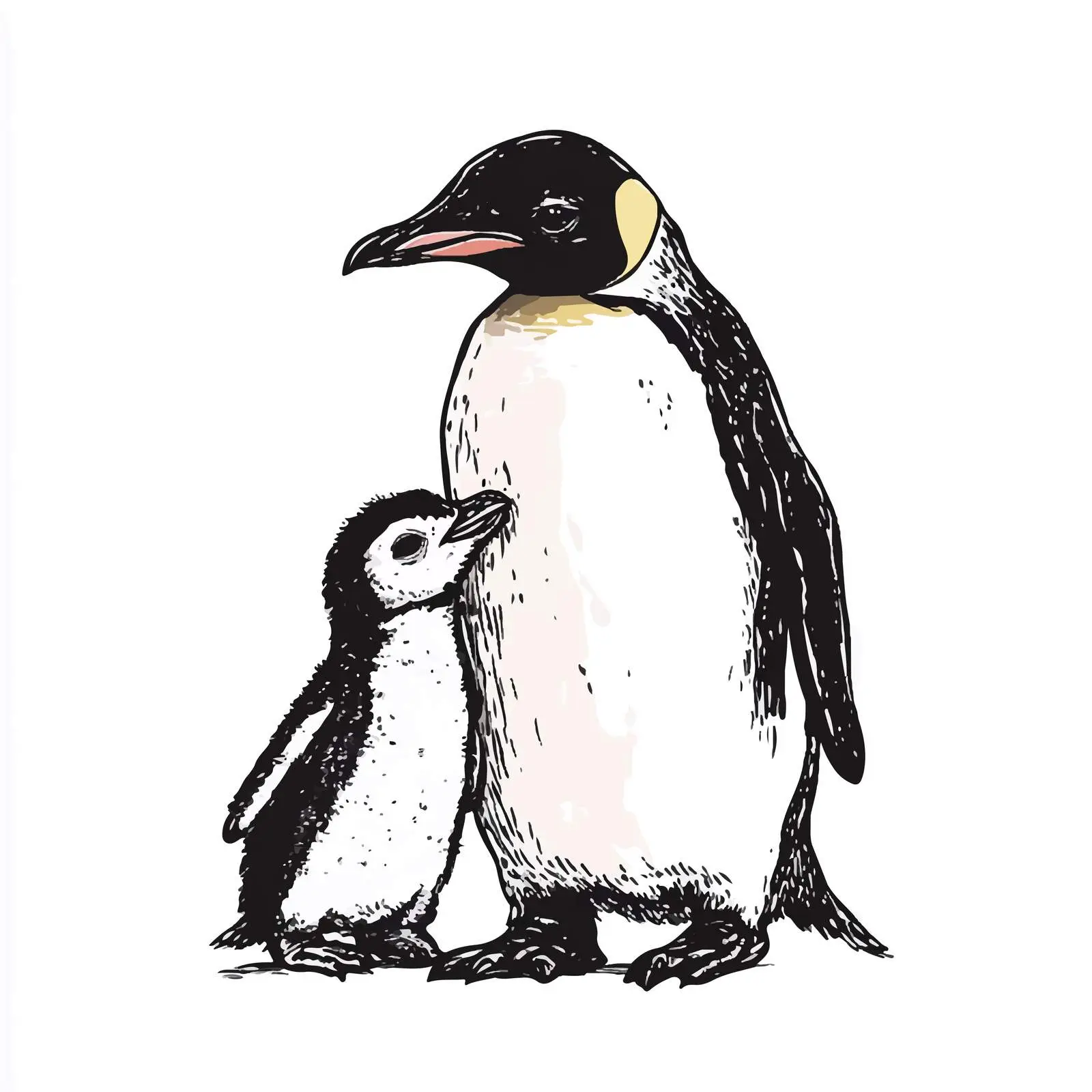 Hand-Drawn Penguin Sketch with Baby — free download from Dotvec