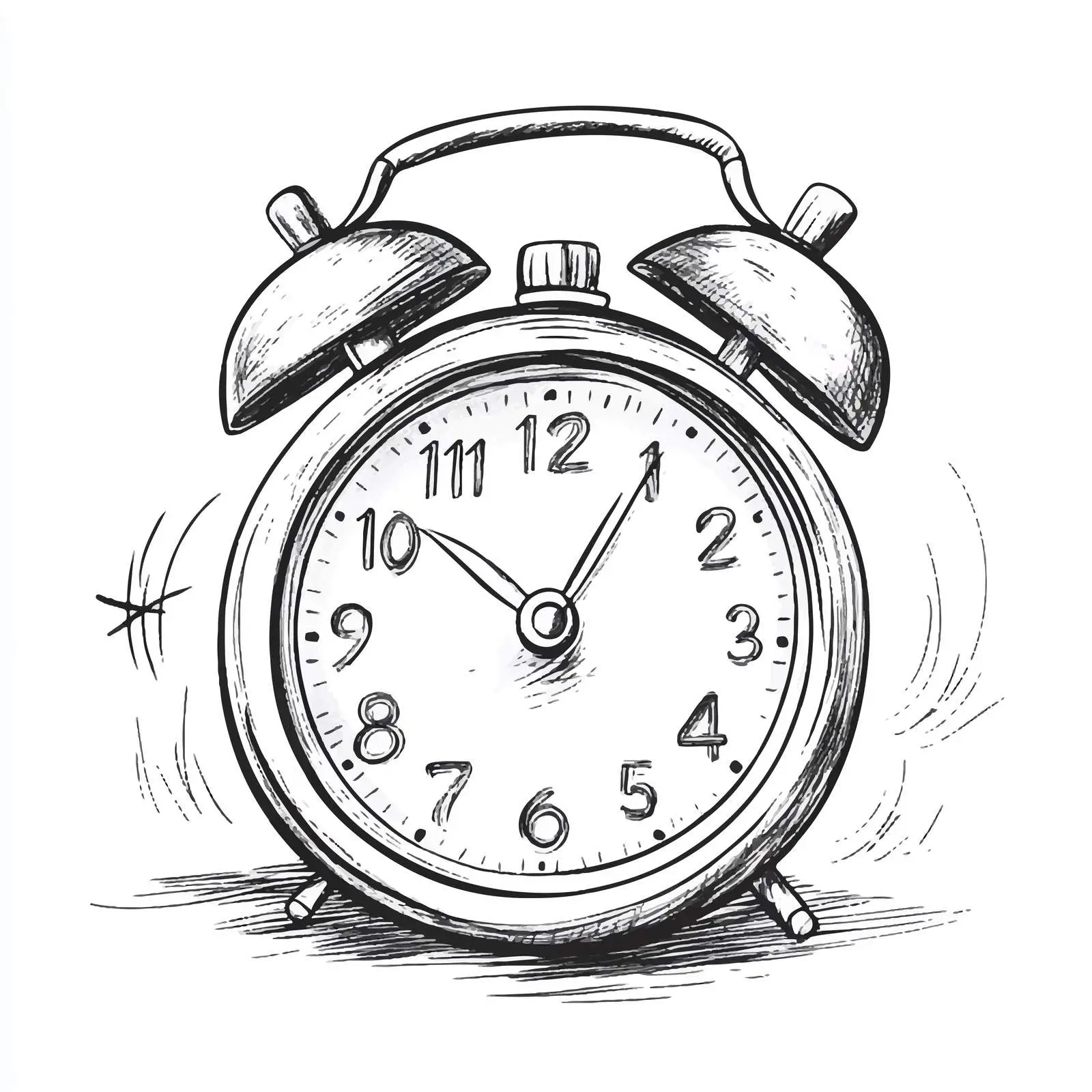 Hand-Drawn Black Alarm Clock on White Background — free download from Dotvec