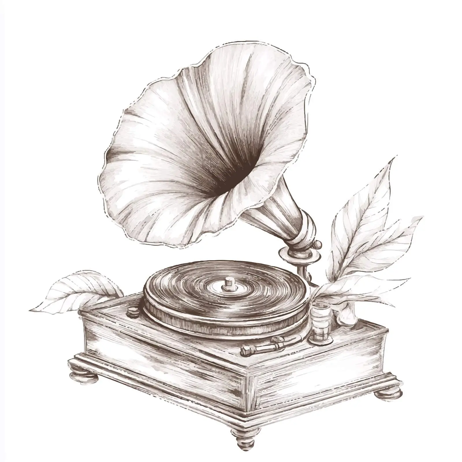 Hand-Drawn Antique Gramophone Sketch — free download from Dotvec