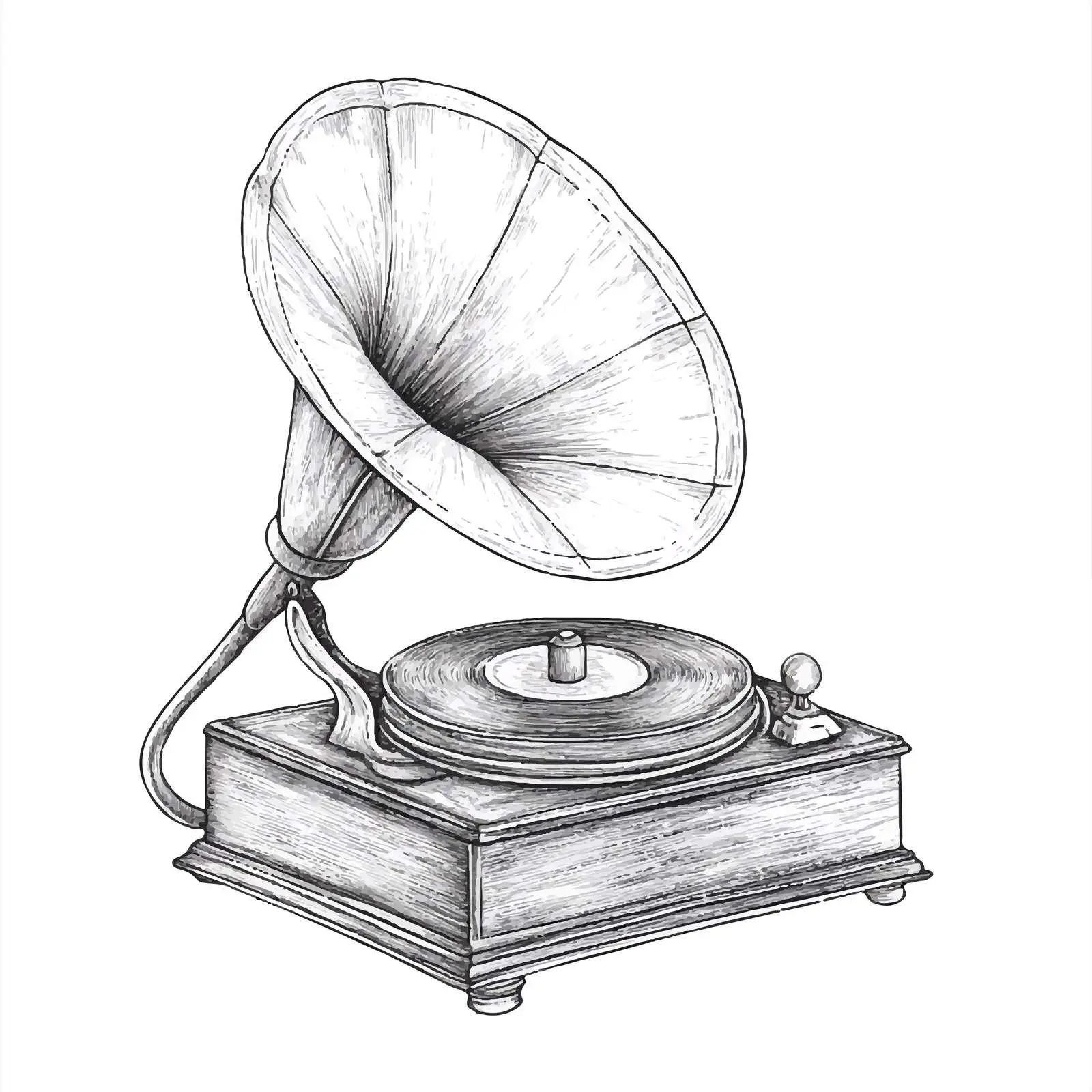 Antique Gramophone Hand-Drawn Sketch Illustration — free download from Dotvec