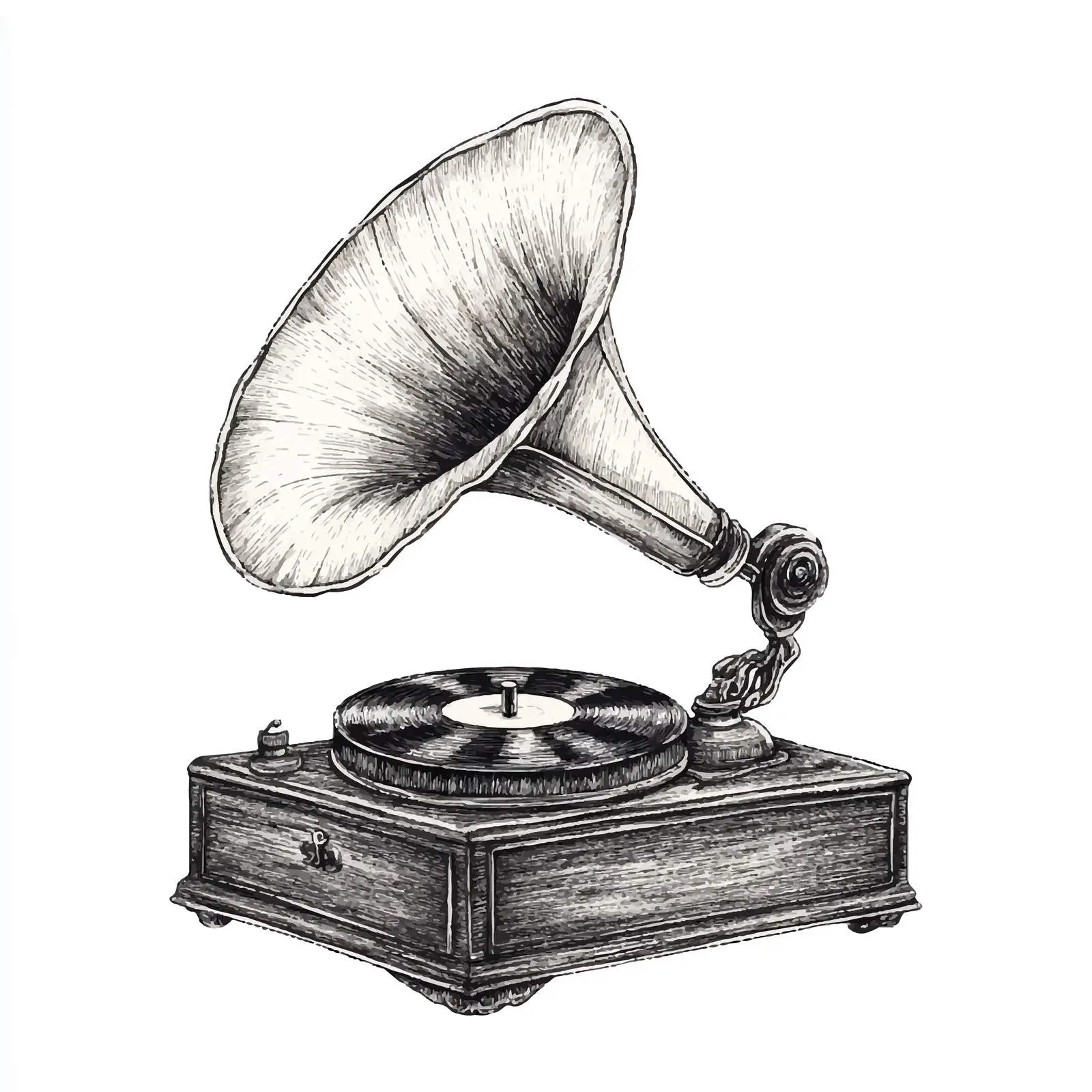 Antique Gramophone Hand-Drawn Sketch Vector – free cord image from Dotvec